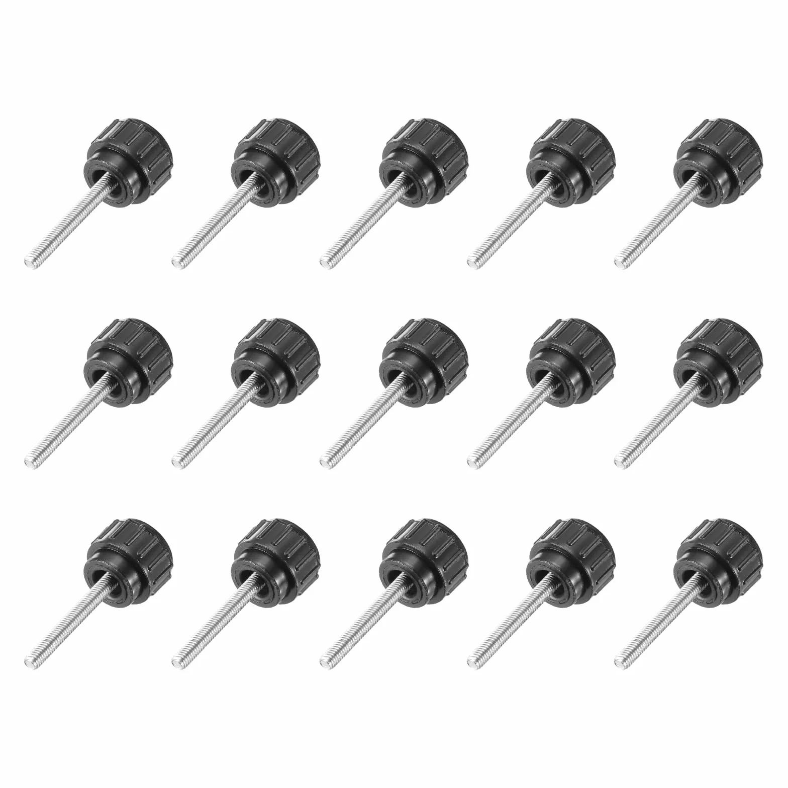 QUARKZMAN Gałki zaciskowe radełkowane śruby ręczne Gałki M3 gwint męski 25 mm głowica 14 mm do elektroniki samochodowej montaż mebli (czarny, 15 sztuk)