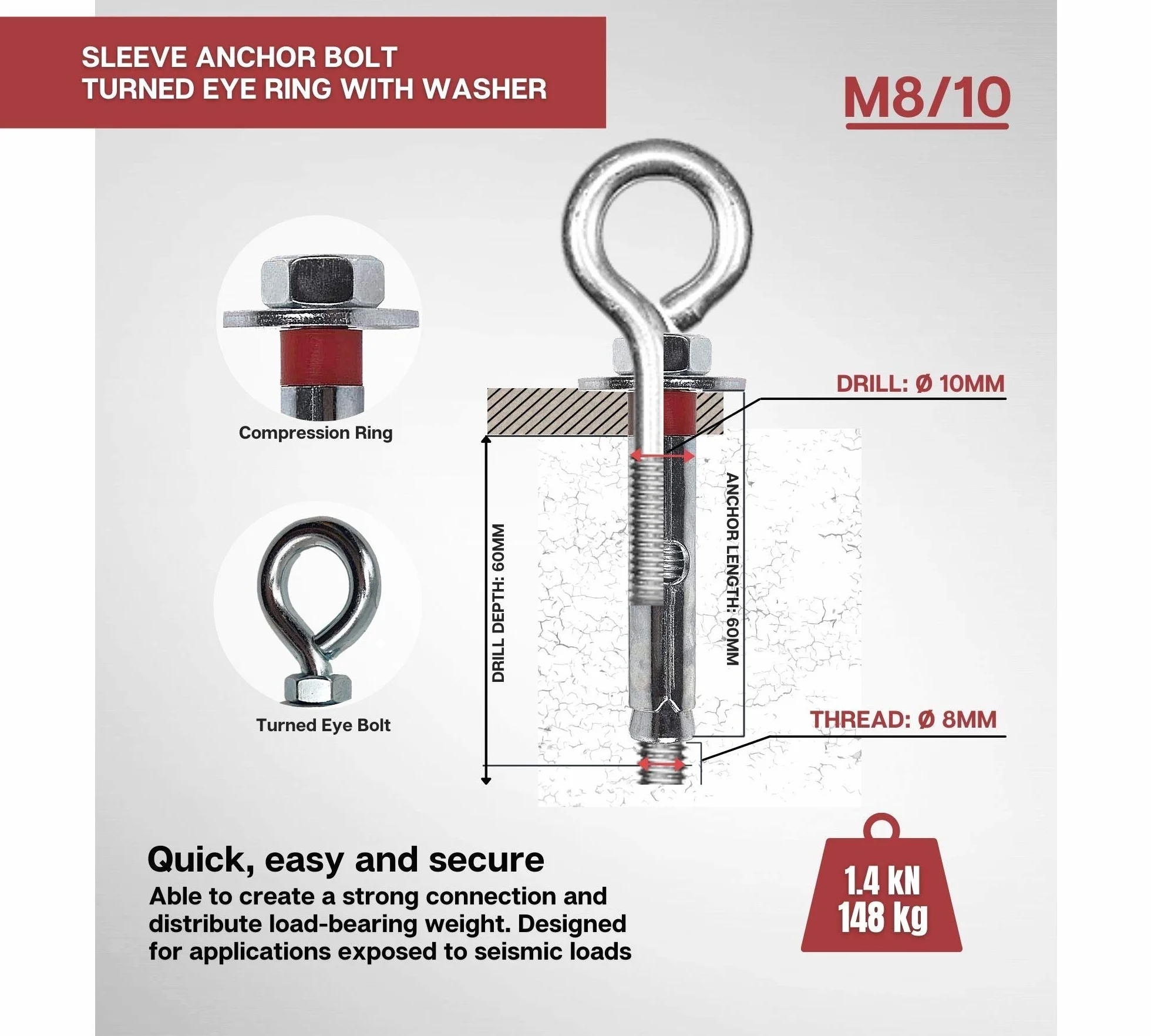 DOJA Industrial | Metalowe kołki rozporowe z Cancamo | M8-10 | PACK 10 | Kołki betonowe, ściana, blachy | Kołki ścienne, śruby ekspansywne, śruby kotwiące, zabezpieczone przed manipulacją