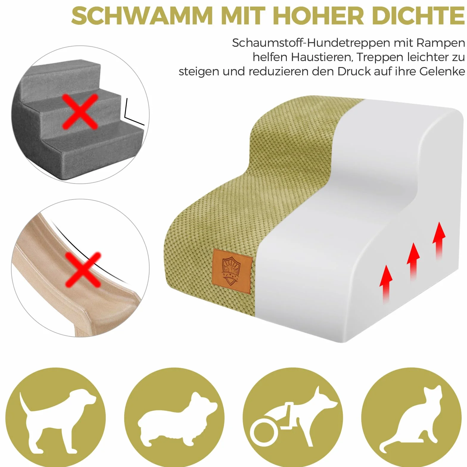 Midyb Schody dla małych psów, 2 stopnie schodów dla zwierząt domowych, do łóżka, sofy, z gąbki, z poszewką nadającą się do prania i antypoślizgowym podłożem, 40 x 40 x 30 cm