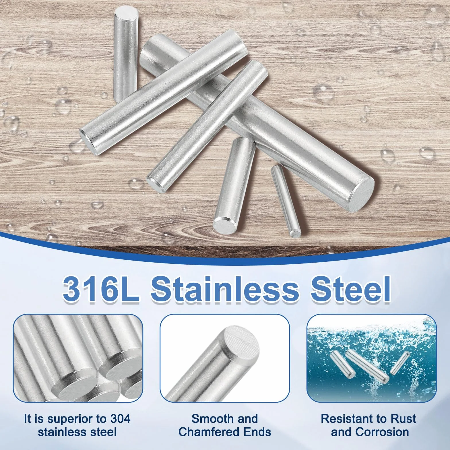 QUARKZMAN 20 szt. Kołki cylindryczne ze stali nierdzewnej 316L 3 mm x 30 mm, kołki rozporowe Stojak Stojak Półka Pin Elementy mocujące Półka Metal Srebrny odcień