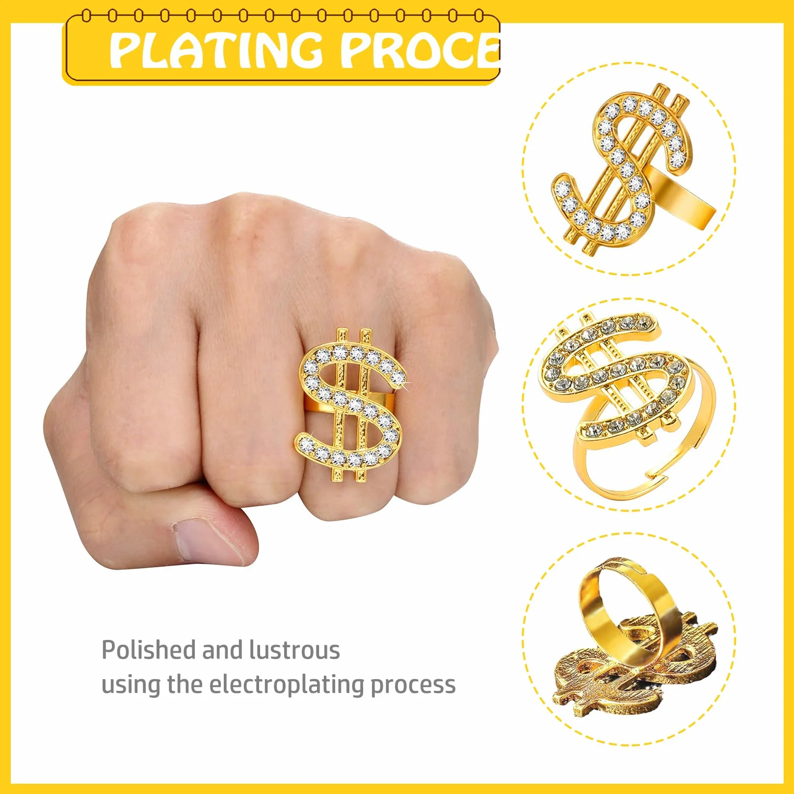 Kostium alfonsa 5 części Hip Hop Dollar Chain & Ring Shadow Wizard Money Gang Gold Chain Okulary przeciwsłoneczne 80s i 90s Strój męski Akcesoria Kostium karnawałowy