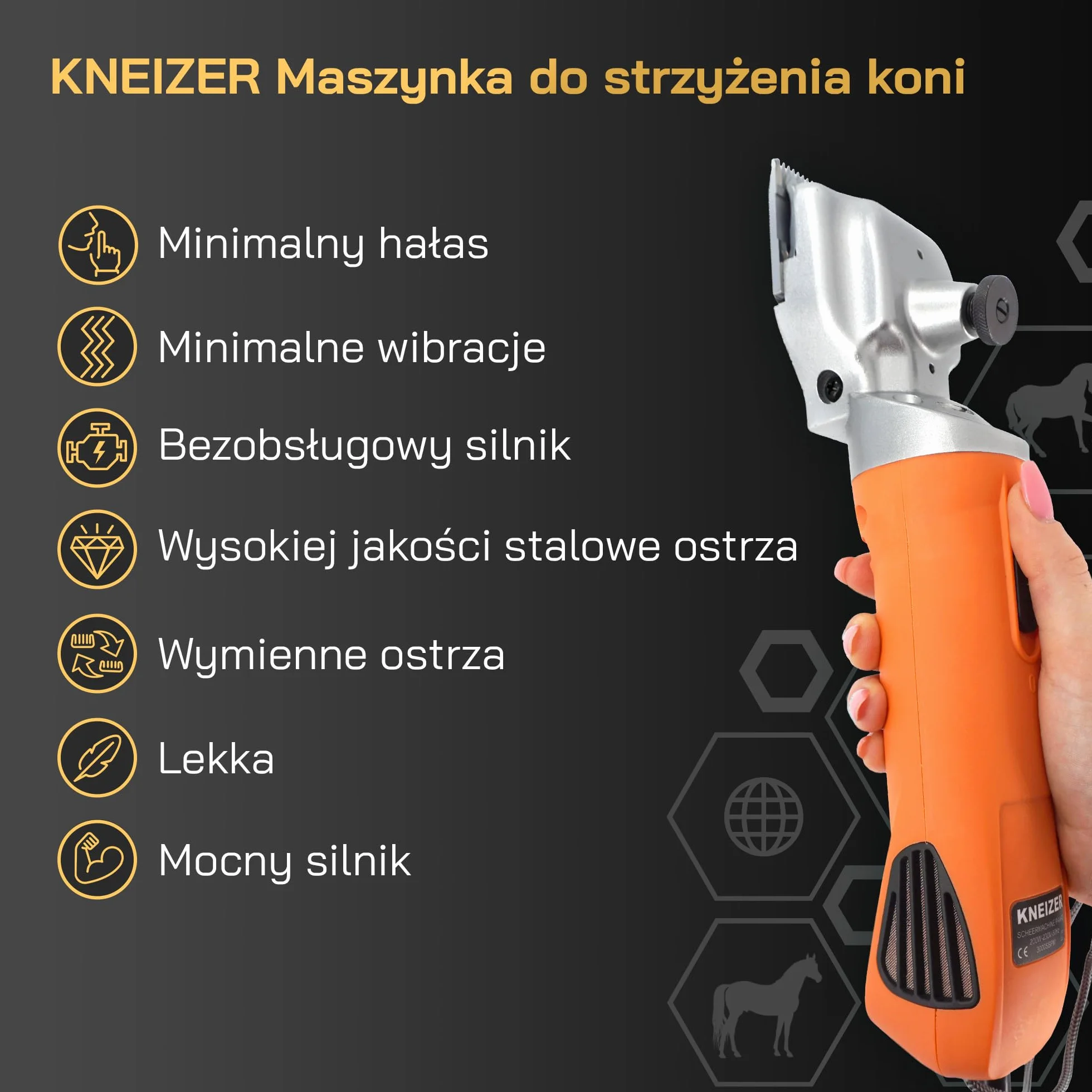 Maszynka do strzyżenia koni - Z wymiennymi ostrzami – Cicha i niskowibracyjna – Komfort dla konia – Odpowiednia do wszystkich typów sierści i obszarów ciała