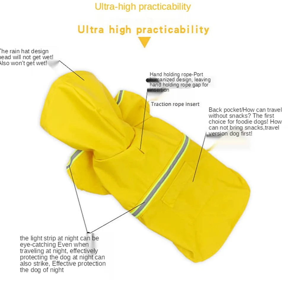 płaszcz przeciwdeszczowy dla psa, Płaszcz przeciwdeszczowy dla zwierząt Ubrania psów Wodoodporny kostium dużego psa Golden Outdoor Pet Supplies(Yellow,XXL)