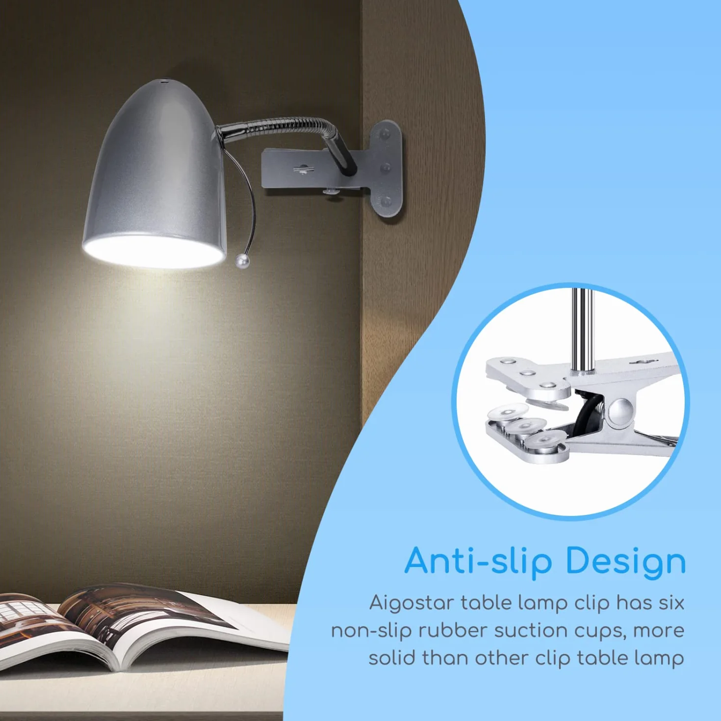 Aigostar Lampa biurkowa z zaciskiem Retro E27 240V Srebrny