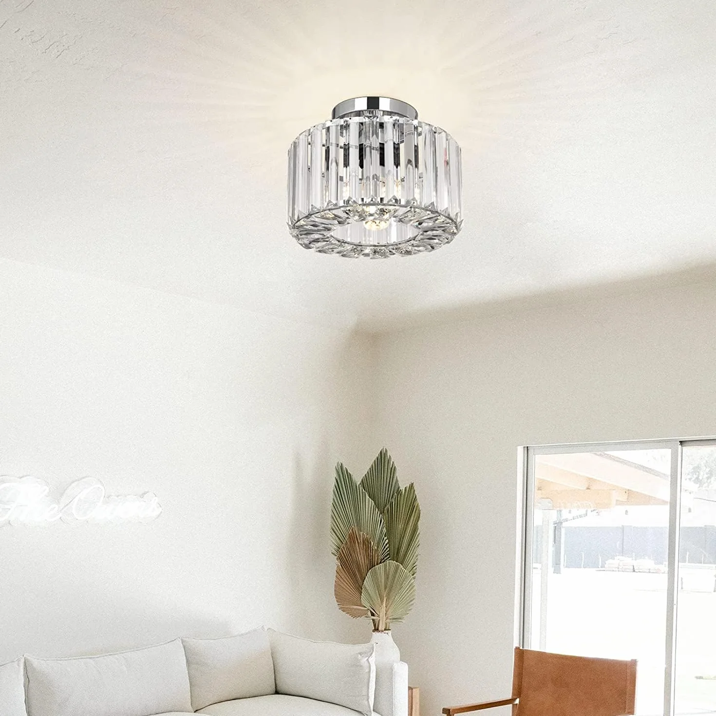 Frideko Home Nowoczesna kryształowa lampa sufitowa – Vintage K9 kryształowy żyrandol, metalowa klatka, abażur z metalu, oprawka E27, lampa sufitowa do kuchni, salonu, sypialni, chrom, Ø 22 cm