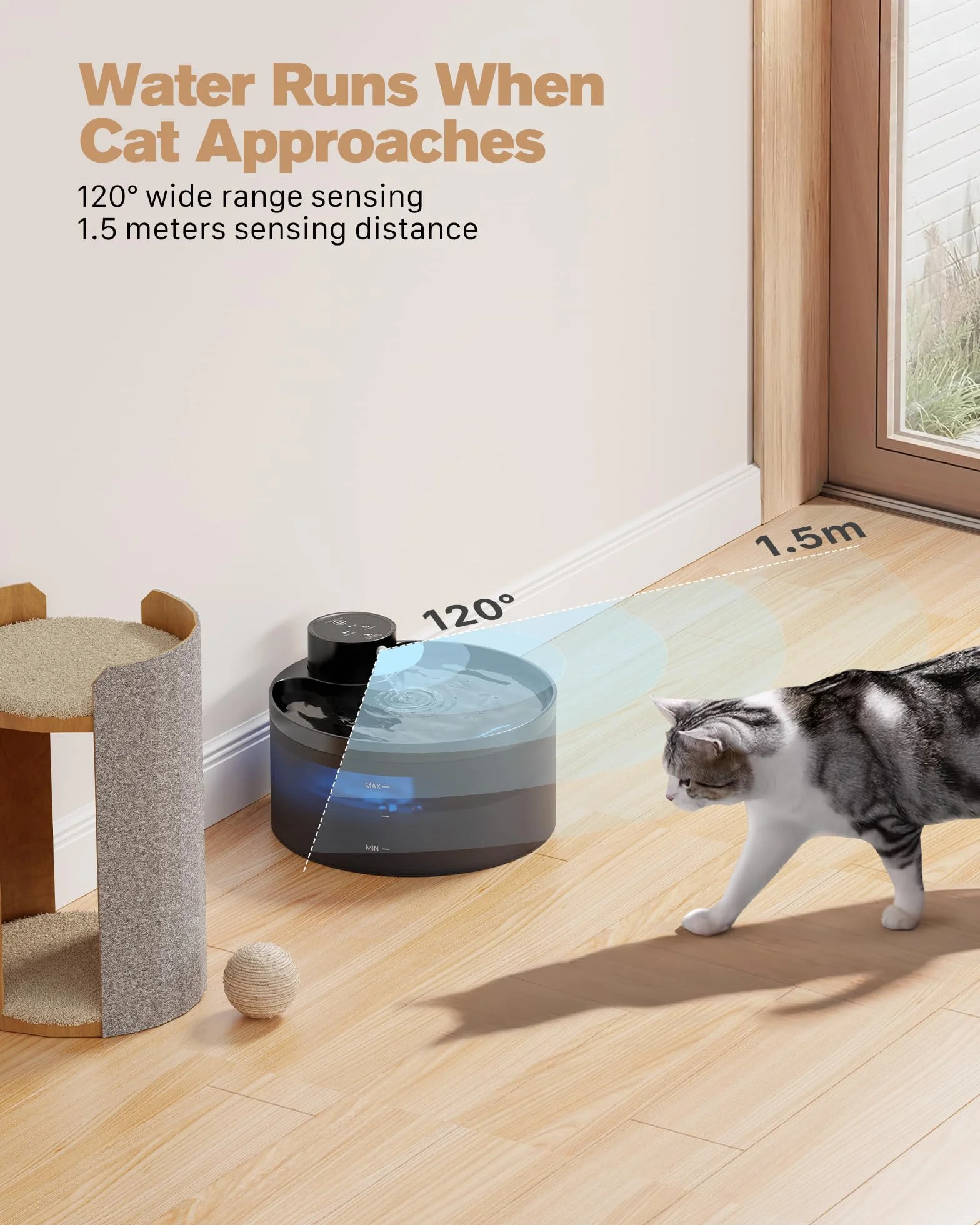 Cat Fountain Wireless z 6 filtrami węglowymi + 3 gąbkami, zasilanie bateryjne, 3,2 l, fontanna dla kotów, fontanna dla kotów z czujnikiem ruchu, pojemność baterii 4200 mAh