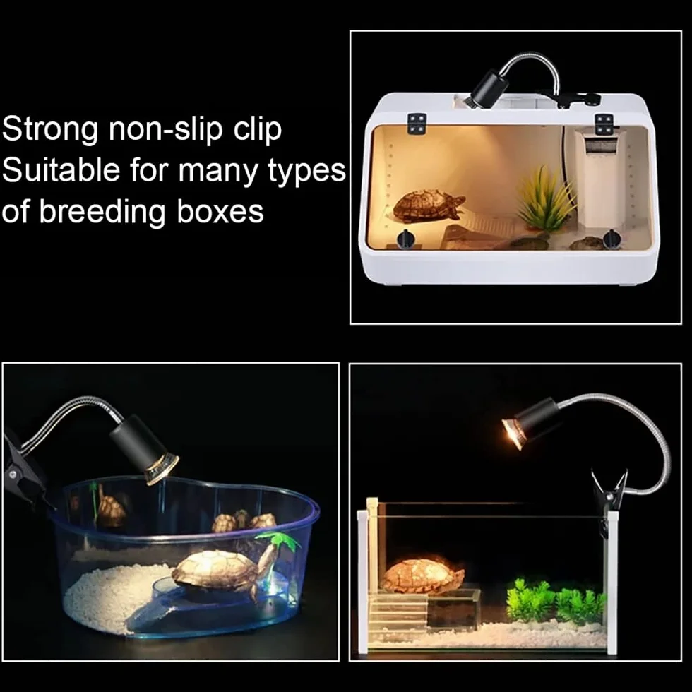 NEWFUN lampa grzewcza dla gadów, lampa dla żółwi z klipsem, lampa grzewcza do terrarium, z 2 żarówkami UVA UVB 50W i obrotowym mocowaniem 360°, do gadów akwariowych, jaszczurek, żółwi, płazów itp