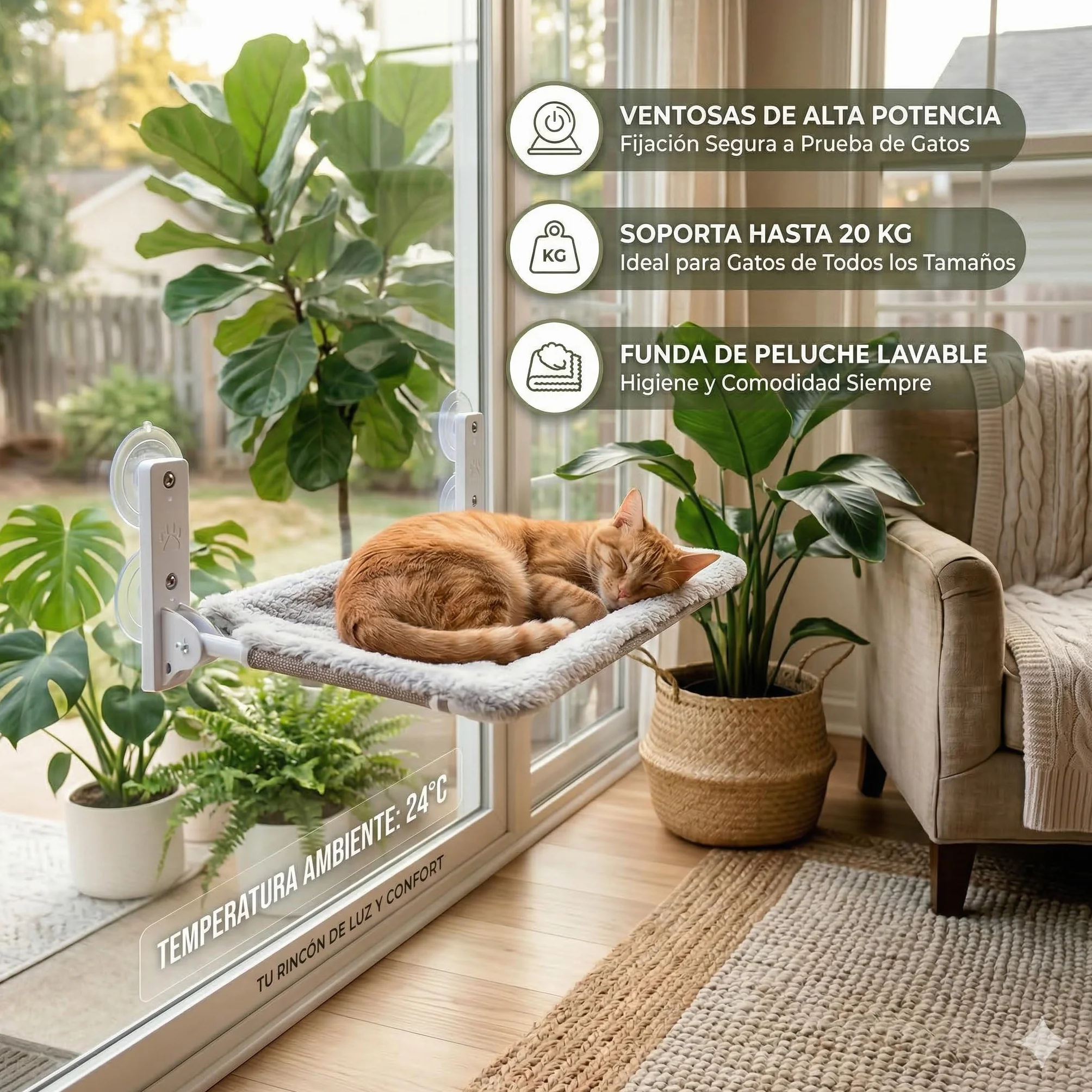 Bestfriend® hamak dla kota (52 x 30 cm), składany, zmywalny i oddychający | wzmocnione przyssawki zapewniające bezpieczeństwo i stabilność do 18 kg (Felpa szara)