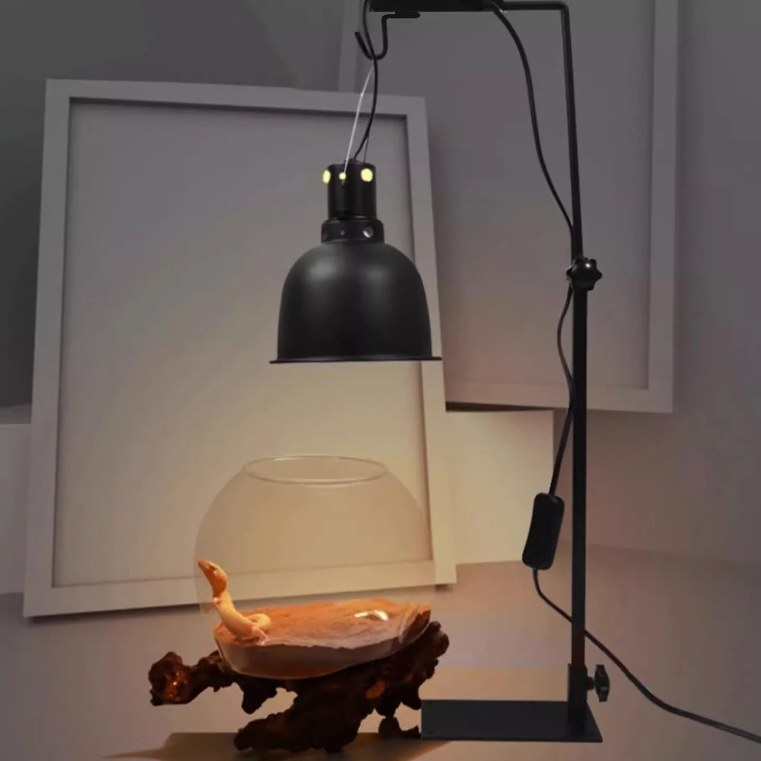 Joycabin Lampa grzewcza dla gadów, regulowana wysokość i szerokość, do terrariów o różnych wysokościach, lampa grzewcza do gadów, czarna, żarowa, 1 sztuka