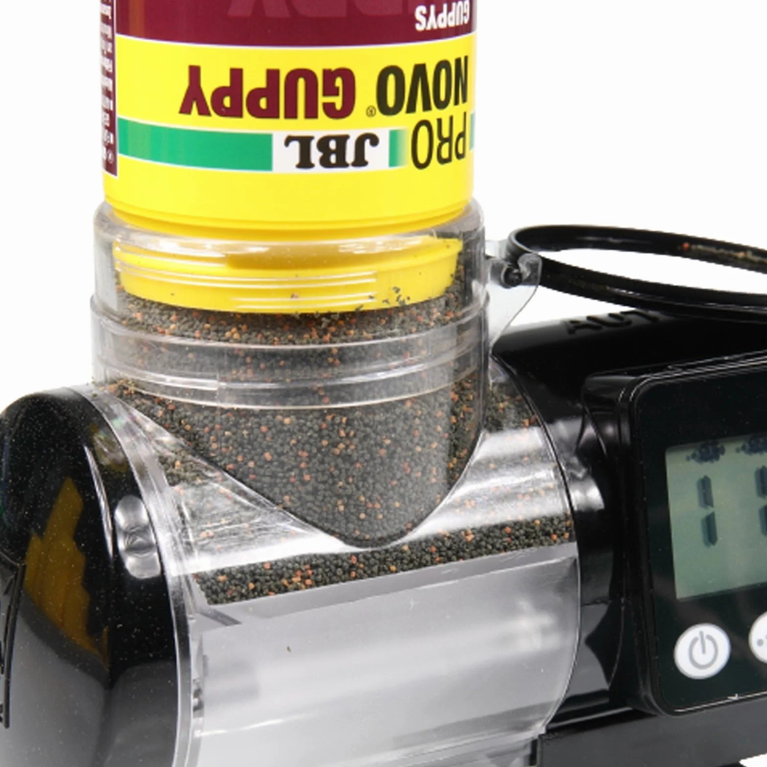 JBL PRONOVO AUTOFOOD, karma do akwarium, karmienie granulatem do karmy dla ryb do 4 x dziennie, w zestawie uchwyt i pierścień adaptera do zwiększenia objętości do 375 ml, czarny