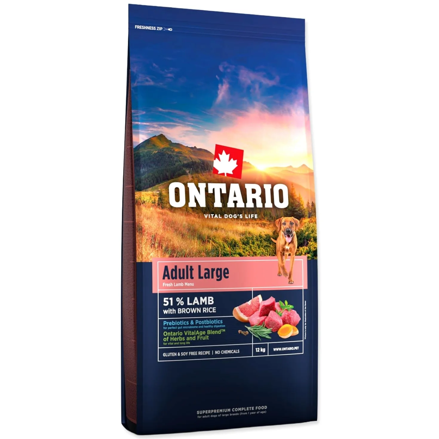 ONTARIO ADULT LARGE LAMB&BROWN RICE 12KG