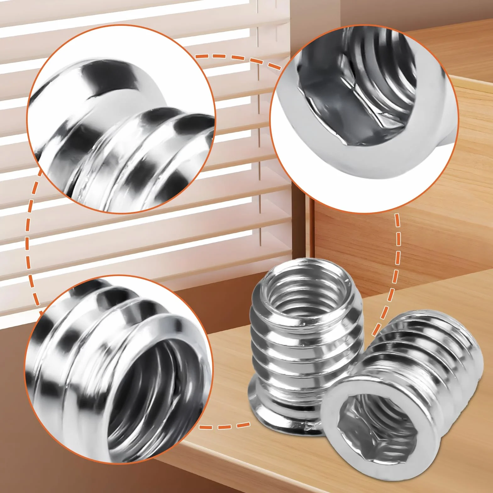 SWTYExt Nakrętki wkręcane M6 x 15 mm, 30 sztuk, wkładki gwintowane do drewna M6, nakrętki sześciokątne, tuleje gwintowane, ocynkowane, do stali, sosny, sklejki, płyt kompozytowych