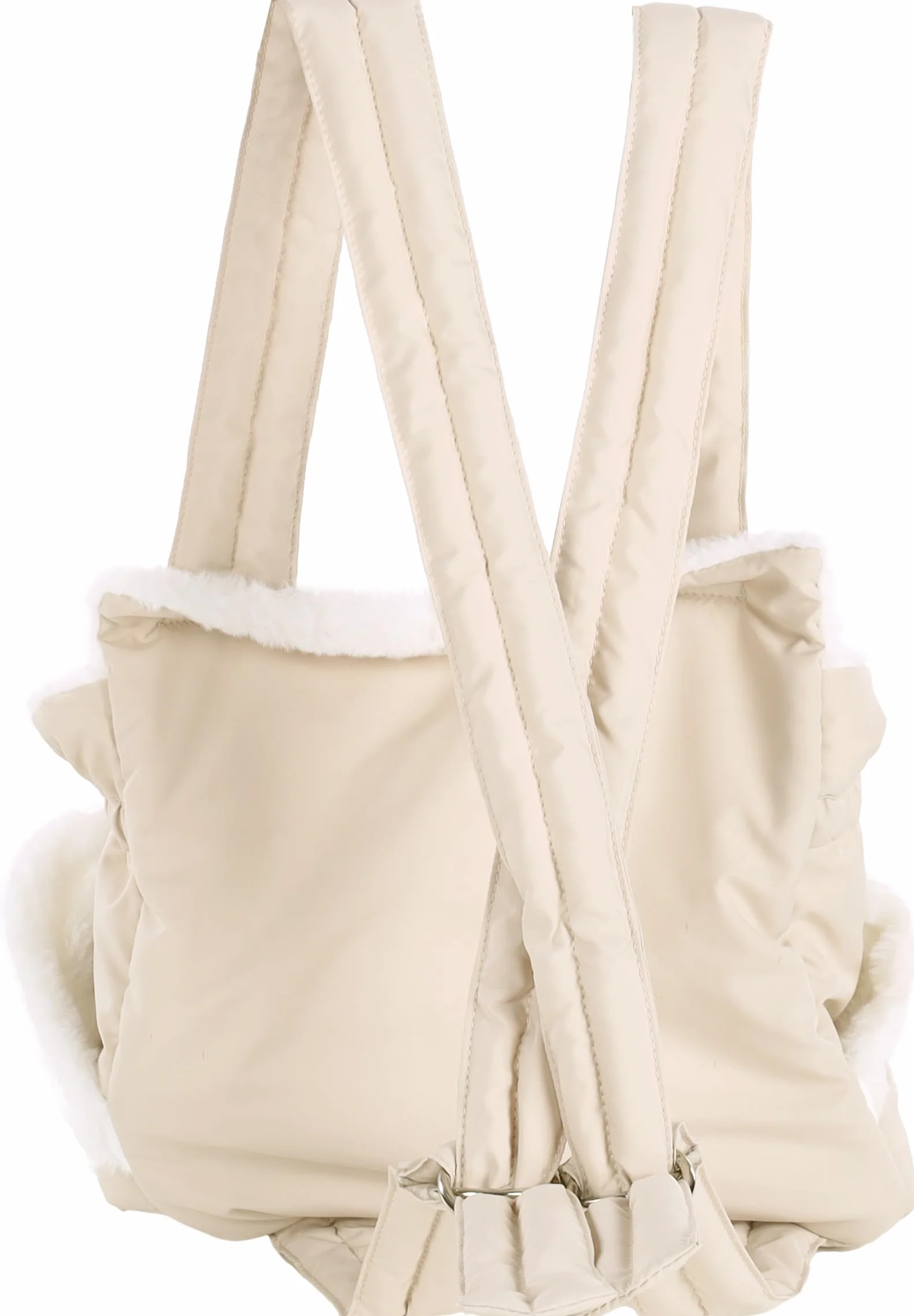 Flamingo Cuddi beżowa torba transportowa dla psa, 32 x 22 x 25 cm, z regulowanym paskiem z karabińczykiem, otwierana u góry i wykończona miękkim pluszem, do 4 kg
