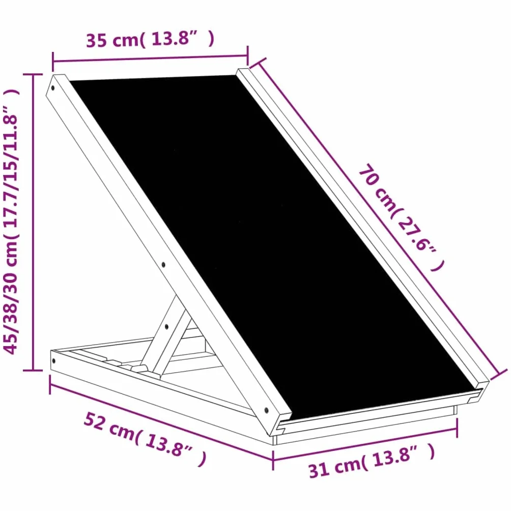 Rampa dla psa z litego drewna jodłowego 70x35 cm szara