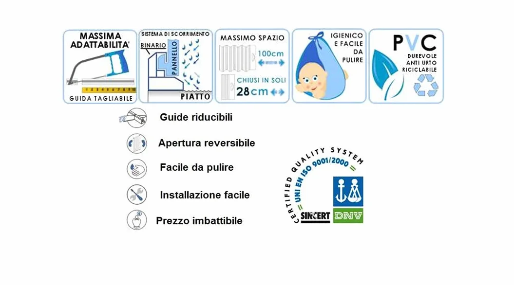 Box prysznicowy PVC VERA 70-150 cm 185 cm biały drzwi otwierane jednoskrzydłowe