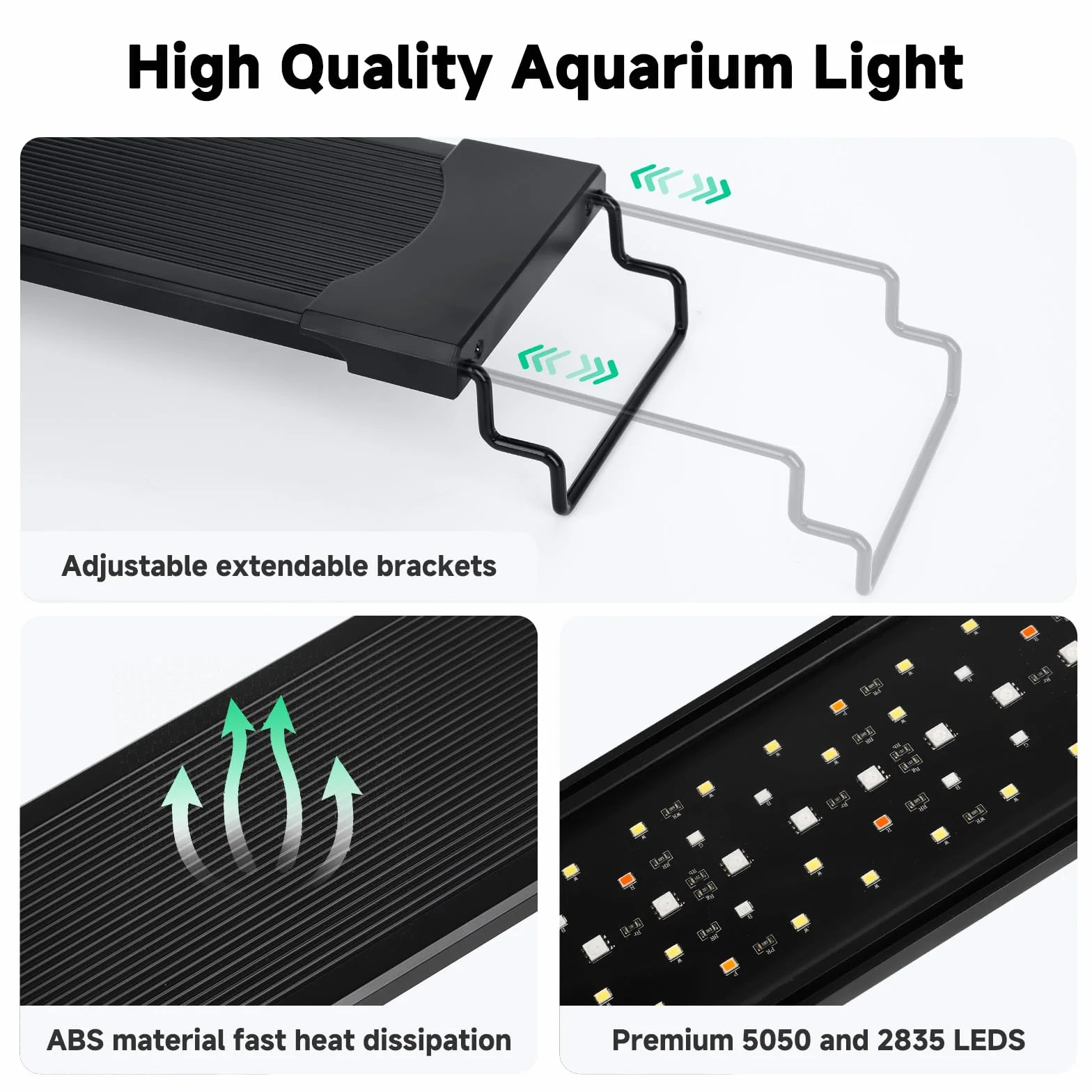 AQQA Oświetlenie LED do Akwarium, 24 W, Pełne Spektrum Światła 24/7, Tryby, Regulacja Jasności, Lampa do Akwarium, 60-80 cm