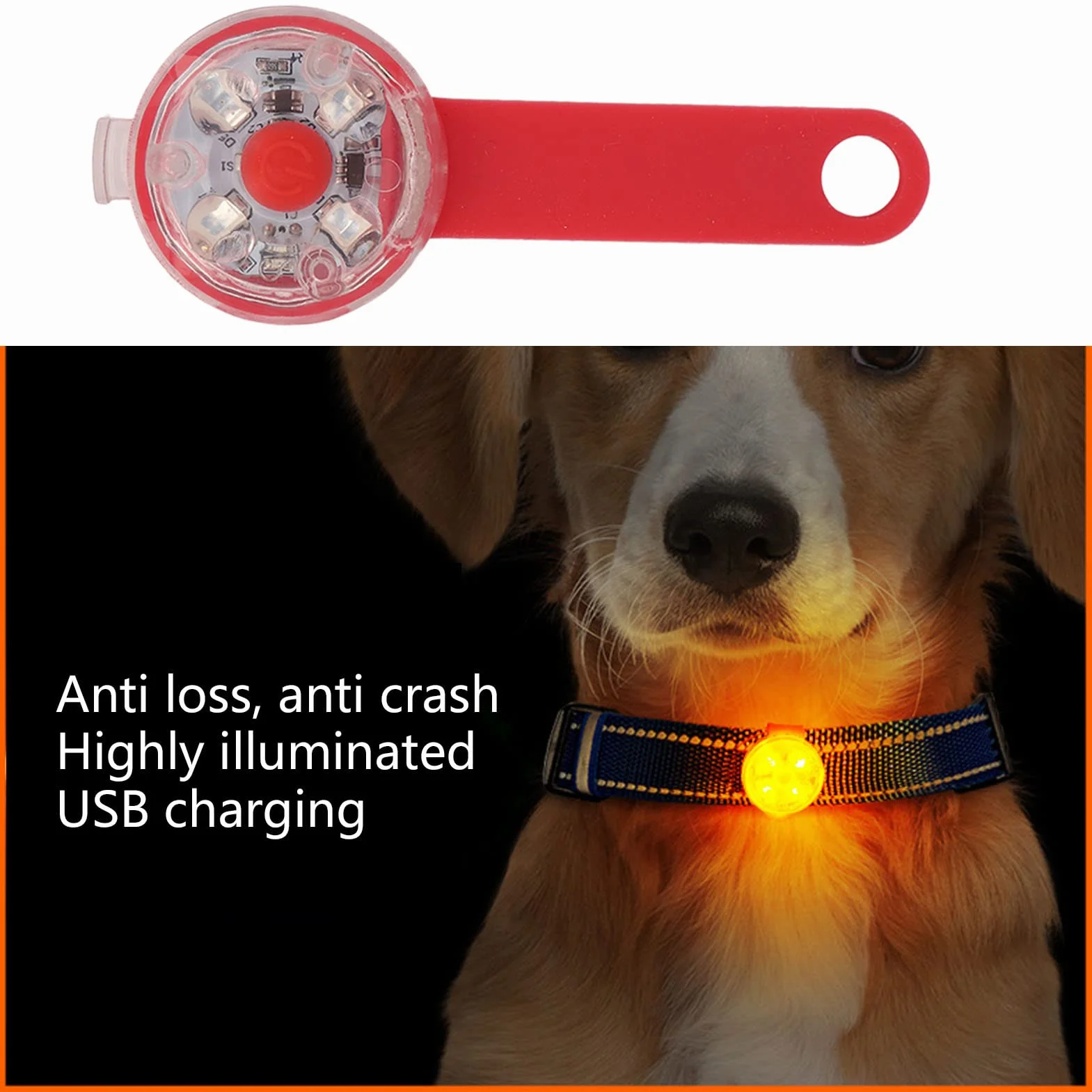 Obroża dla psa, ładowana przez USB Światło bezpieczeństwa dla psa IPX7 Wodoodporna 3 tryby oświetlenia dla psów na nocny spacer, lampa wisząca, Tworzywo sztuczne