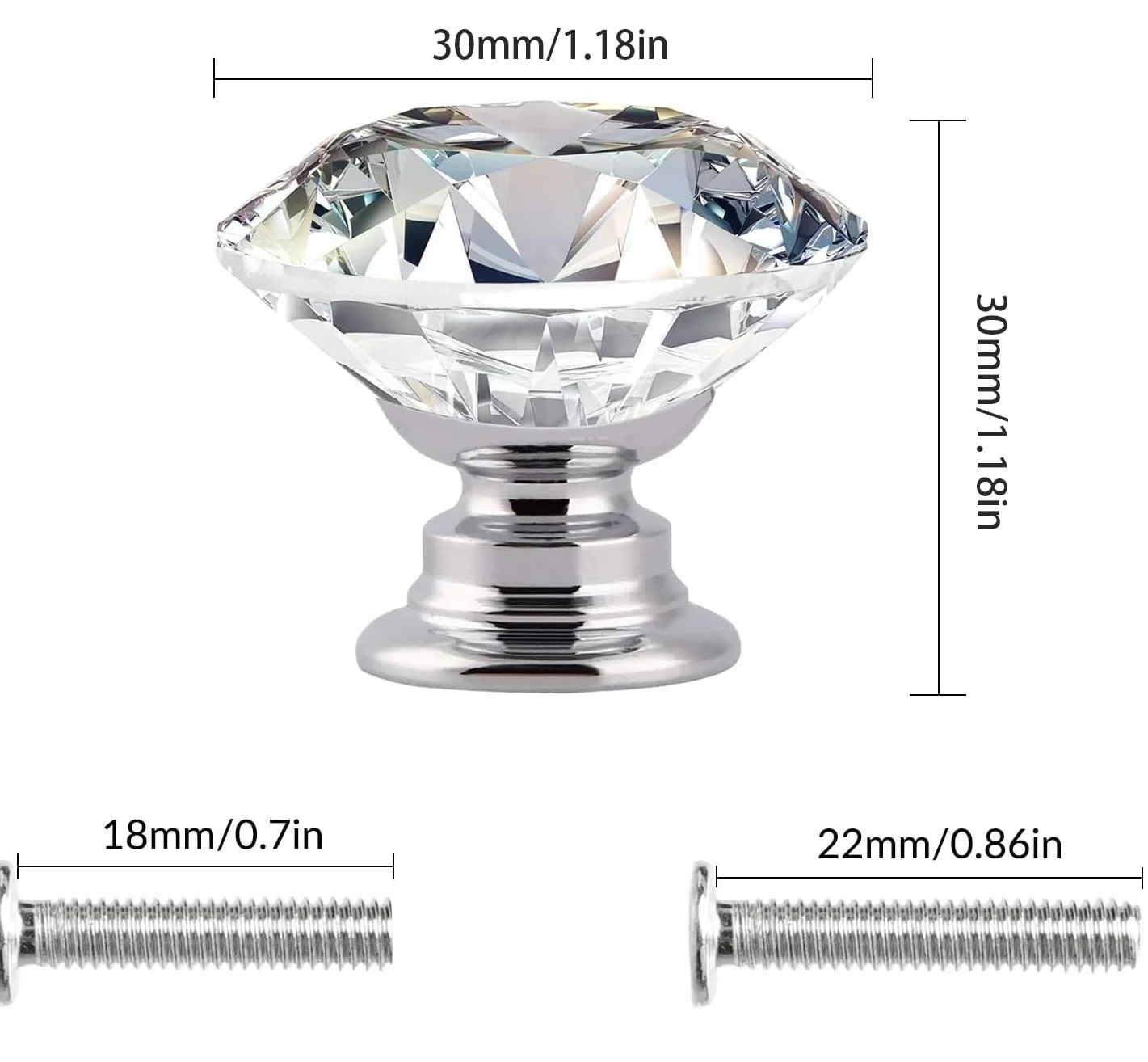 Kryształowe gałki do drzwi 30 mm szklane diamentowe uchwyty do szuflad 16 sztuk
