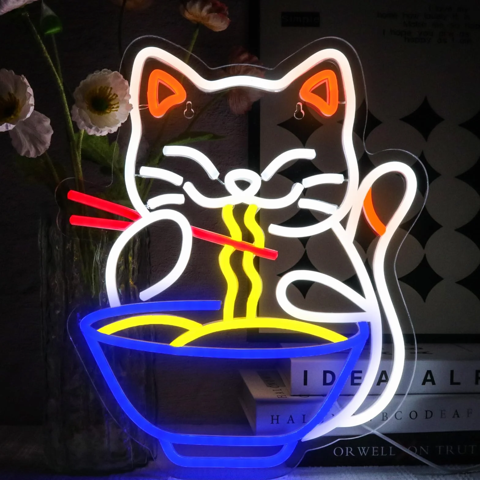 Kot Okna Znak świetlny Neon Kolorowy LED Neonowy Znak Ścienny Kot Makaron Neonowy Znak Makaron LED Restauracja Sklep Okna Kuchnia Przekąski Bar Salon Jadalnia Brunch Party