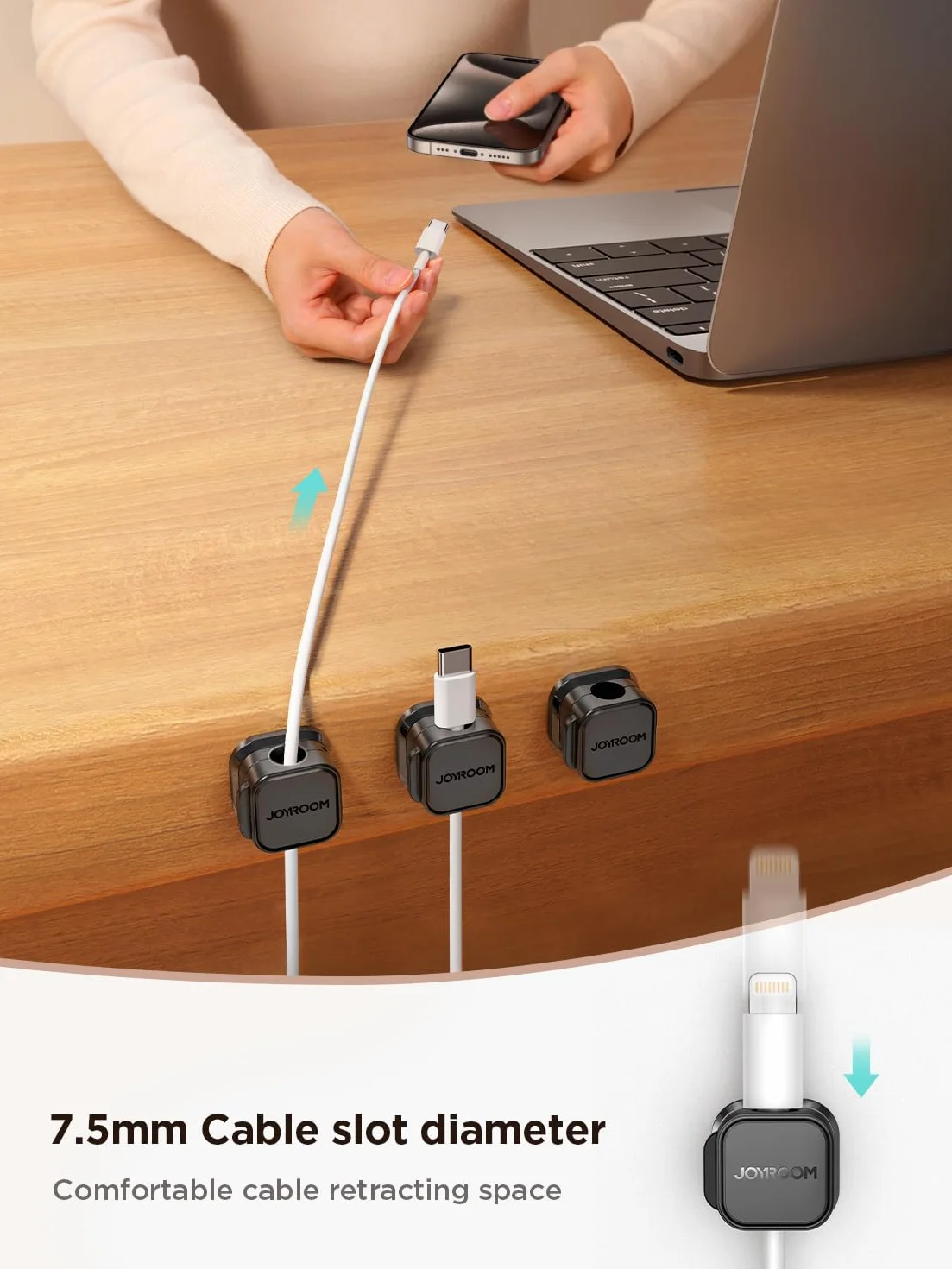 JOYROOM 6 Sztuk Klipsów Do Porządkowania Kabli Regulowany Organizer Do Przewodów Magnetyczny Uchwyt Samoprzylepny Do Biurka, Szafki Nocnej, Kabli Ładujących, HDMI, USB, Kabli Audio, Biura, Domu, Czarn