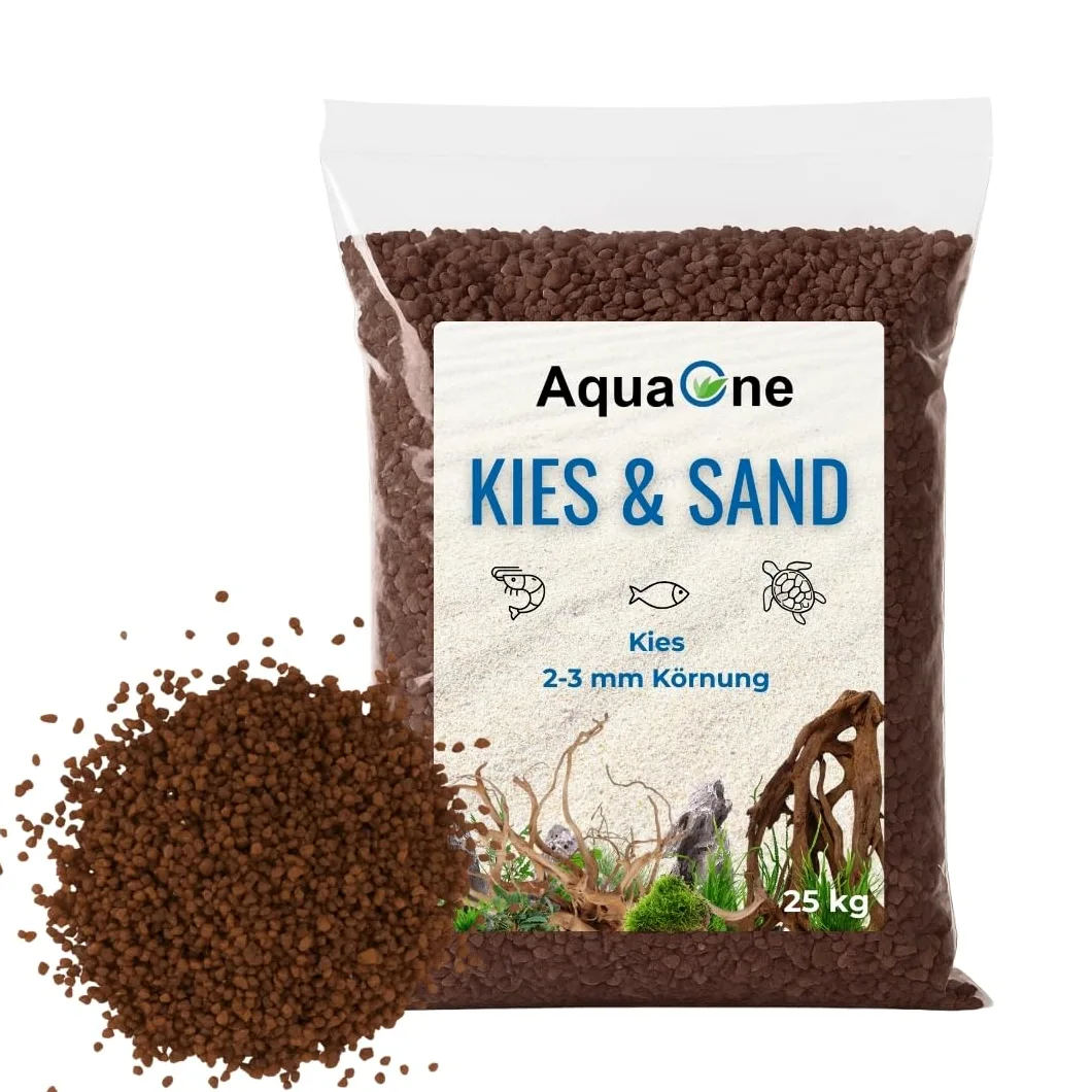 AquaOne Żwir do akwarium, 20 kg, brązowy 1,6-2 mm, żwir akwariowy, jakość premium, żwirek kwarcowy, zaokrąglone ziarno, żwir do akwarium, dekoracja do akwarium
