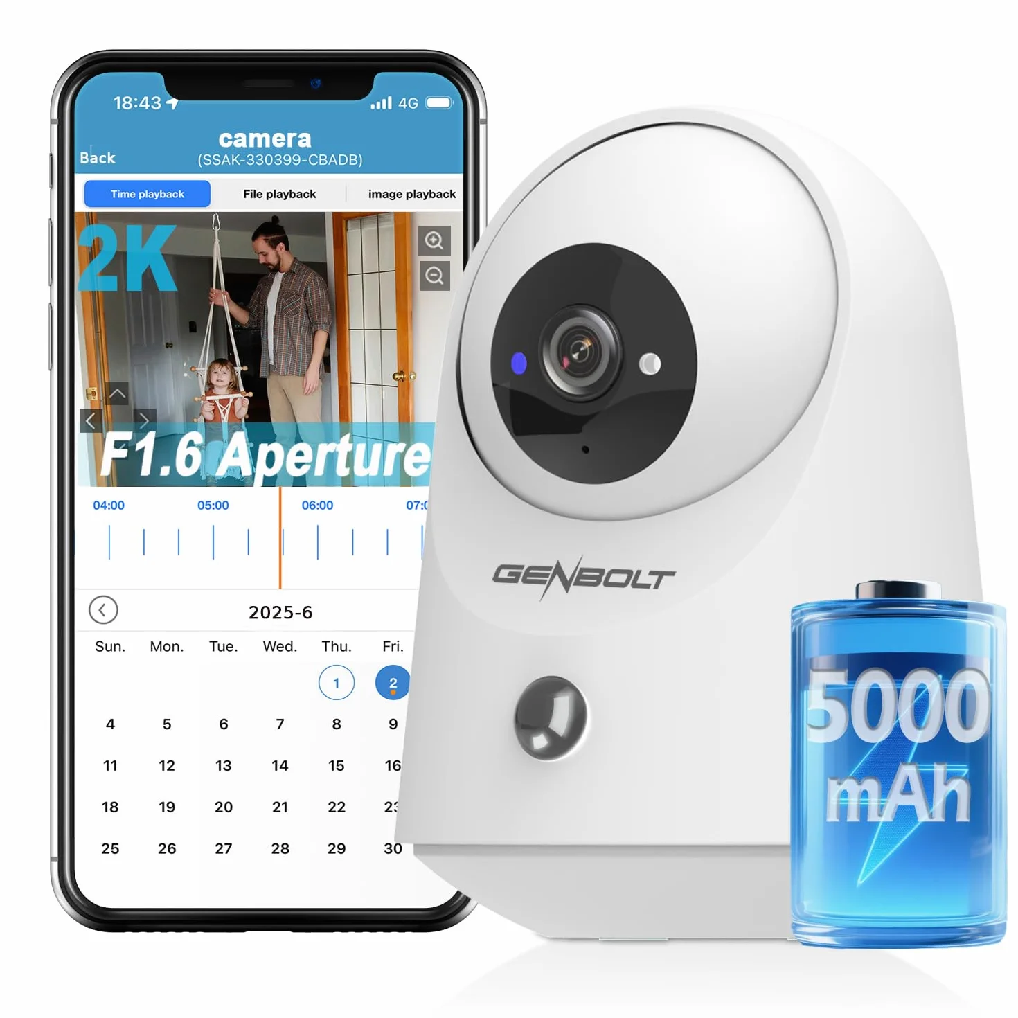 GENBOLT 2K Kameras Bezpieczeństwa WiFi Wewnętrzna, Pan Tilt Kamera dla zwierząt i bateria 5000 mAh, IP Kamera CCTV Niania Kamera dla psa Elektroniczna niania z detekcją PIR