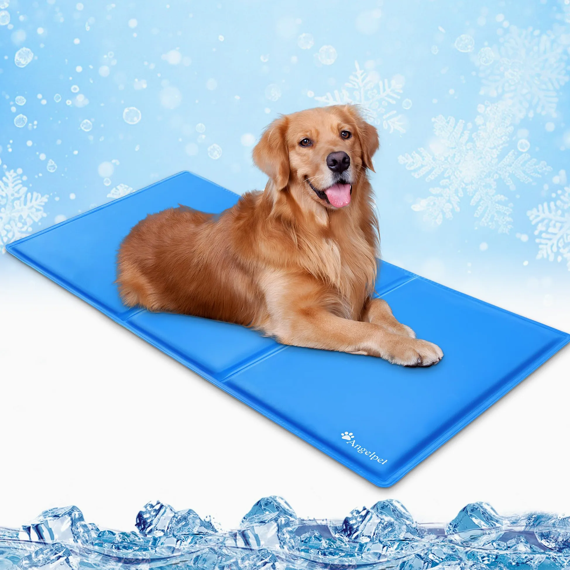 Angelpet Mata chłodząca dla psa, L 90x50cm - nietoksyczna, samochłodząca mata żelowa, trwała, wodoodporna mata chłodząca dla psów i kotów latem, nie wymaga wody ani chłodzenia (Niebieska)