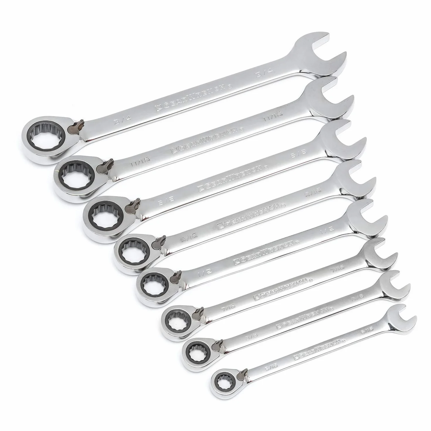 GearWrench 8-częściowy zestaw kluczy nasadowych SAE z grzechotką 72-zębową 12-punktową 9533N