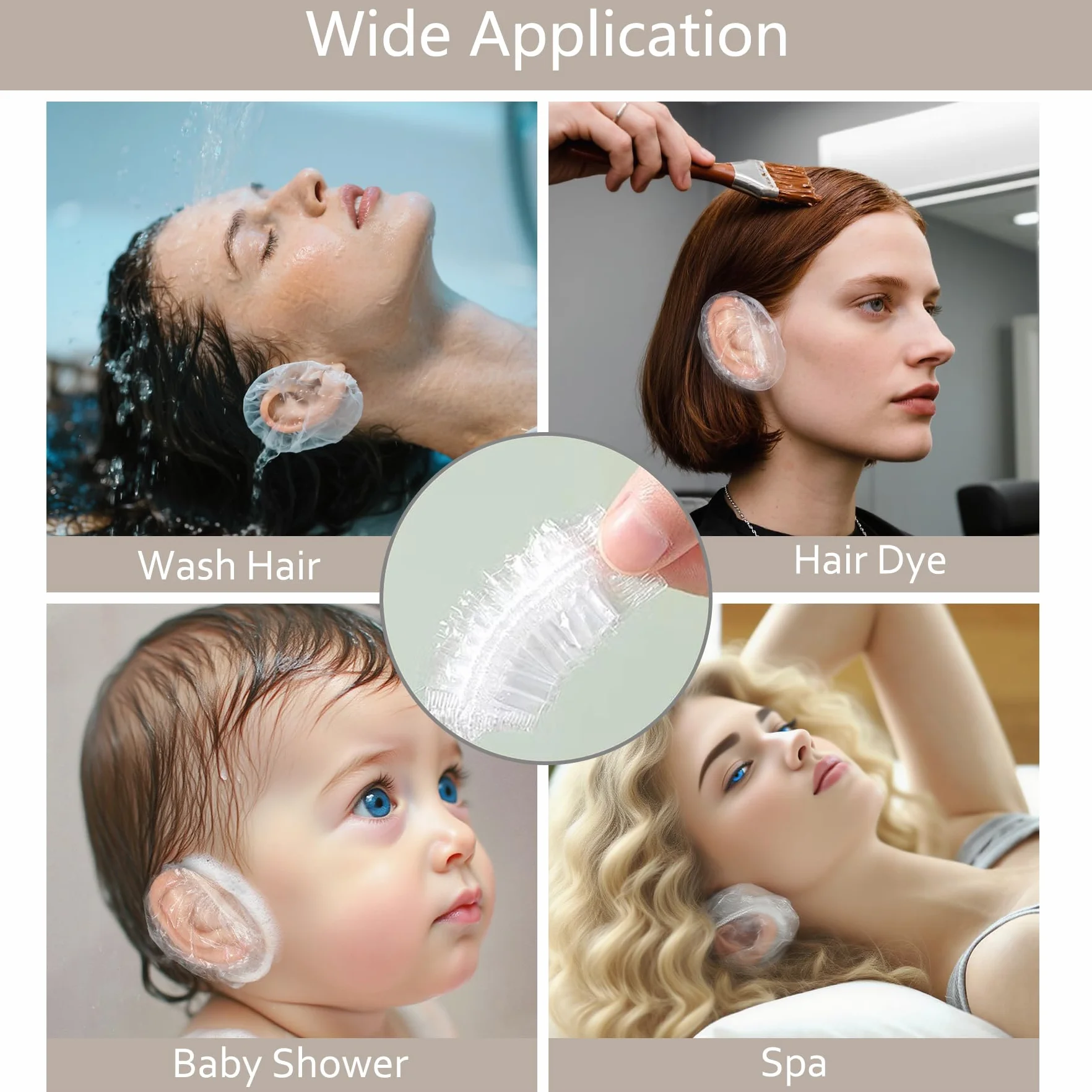 Wodoodporne przezroczyste plastikowe ochraniacze na uszy do prysznica 200 sztuk