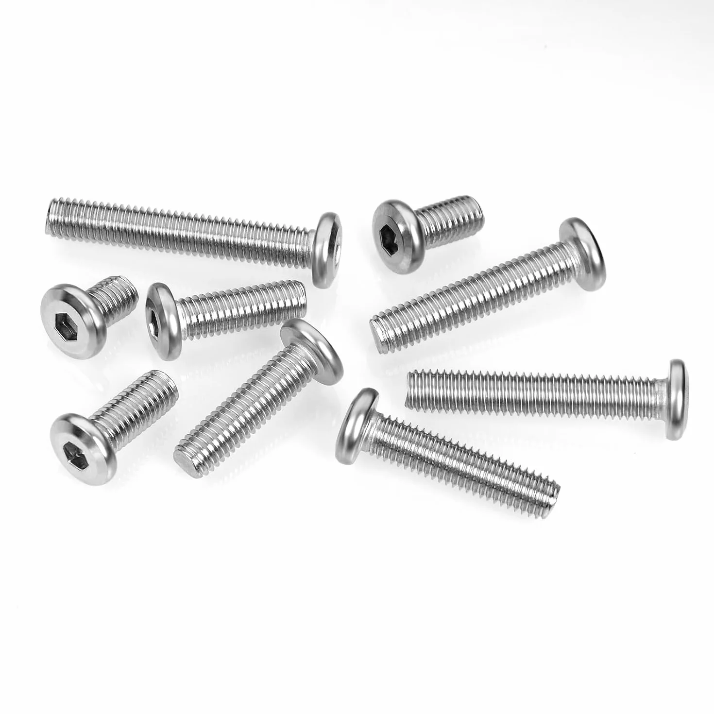 20 sztuk śrub z łbem płaskim M5 x 15 mm, z łbem sześciokątnym, napęd M5, stal nierdzewna, A2, V2A, pełny gwint z kluczem imbusowym