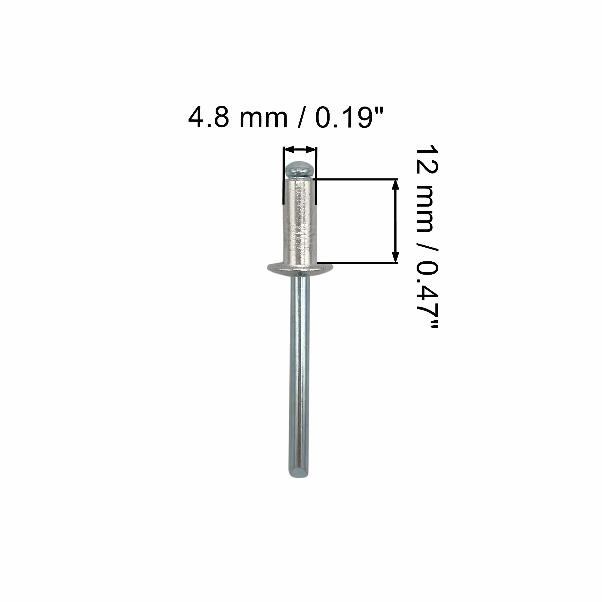 (100 sztuk) nity do żaluzji 4,8 x 12 mm, typ otwartej głowicy kopułowej, DIN 7337, nit aluminiowy i stalowy trzpień, nity Pop (100, 4,8 x 12 mm)