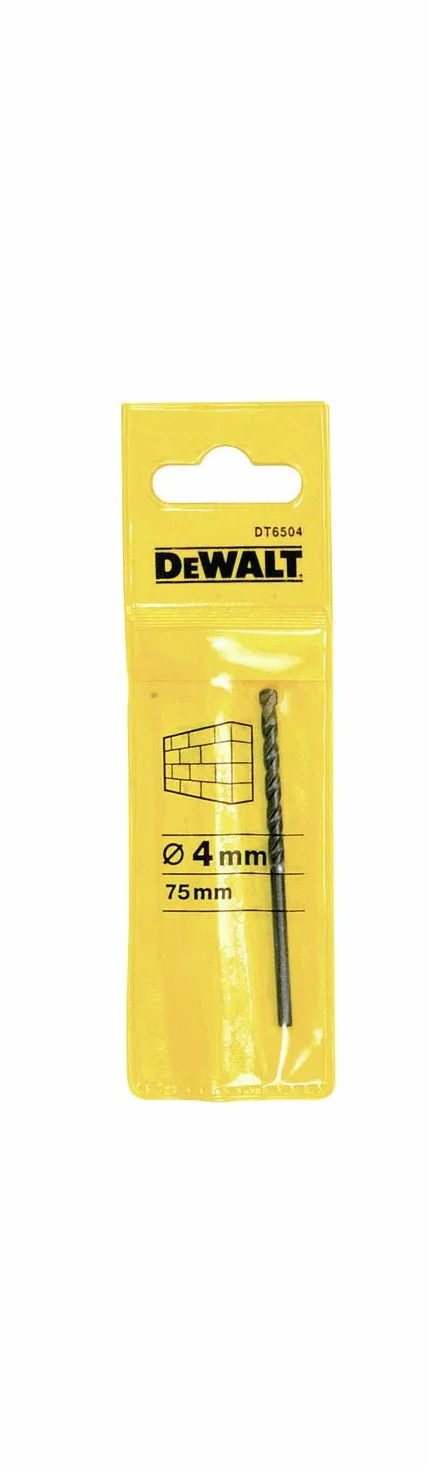 Dewalt Wiertło do kamienia DT6504 (Ø 4 mm, długość całkowita 75 mm, długość robocza 38 mm, nadaje się do stosowania w betonie, murze, kamieniu naturalnym i sztucznym, cegle), 1 sztuka