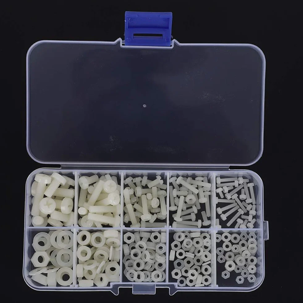 Nylonowe Plastikowe śruby M2, M2,5, M3, M4, M5 Asortyment Nakrętek i Podkładek z Przezroczystym Pudełkiem do Przechowywania, 270 szt. (Biały 270-częściowy zestaw śrub nylonowych)