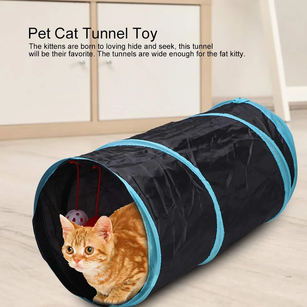 Tunel dla Kota Zabawka Składany Poliester Pet Tunel dla Kota Zabawka z Marszczonym Pęknięciem Wizjer Grzechotka Piłka Play Happy