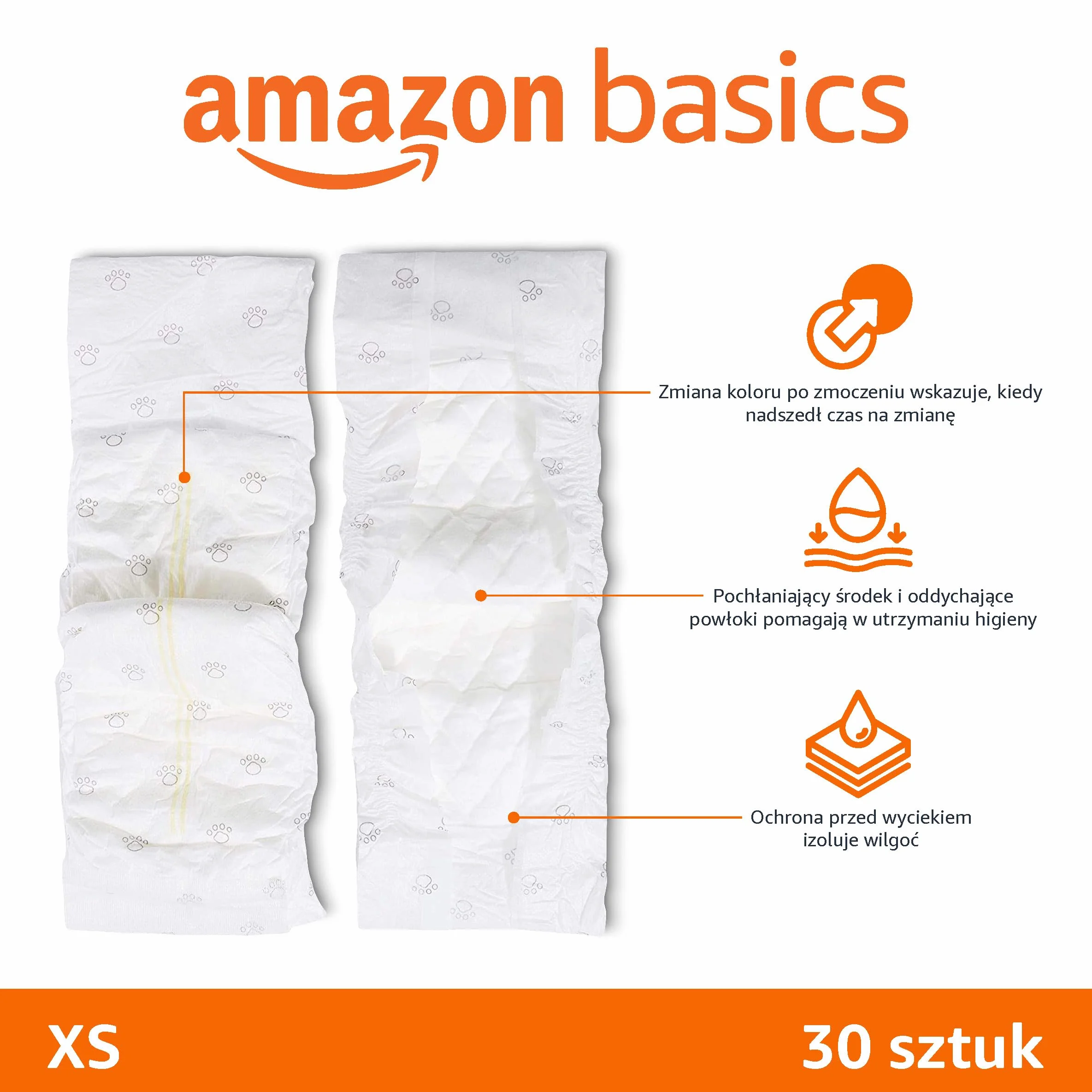 Amazon Basics Jednorazowe pieluchy dla psów dla psów, rozmiar X, 30 sztuk, białe