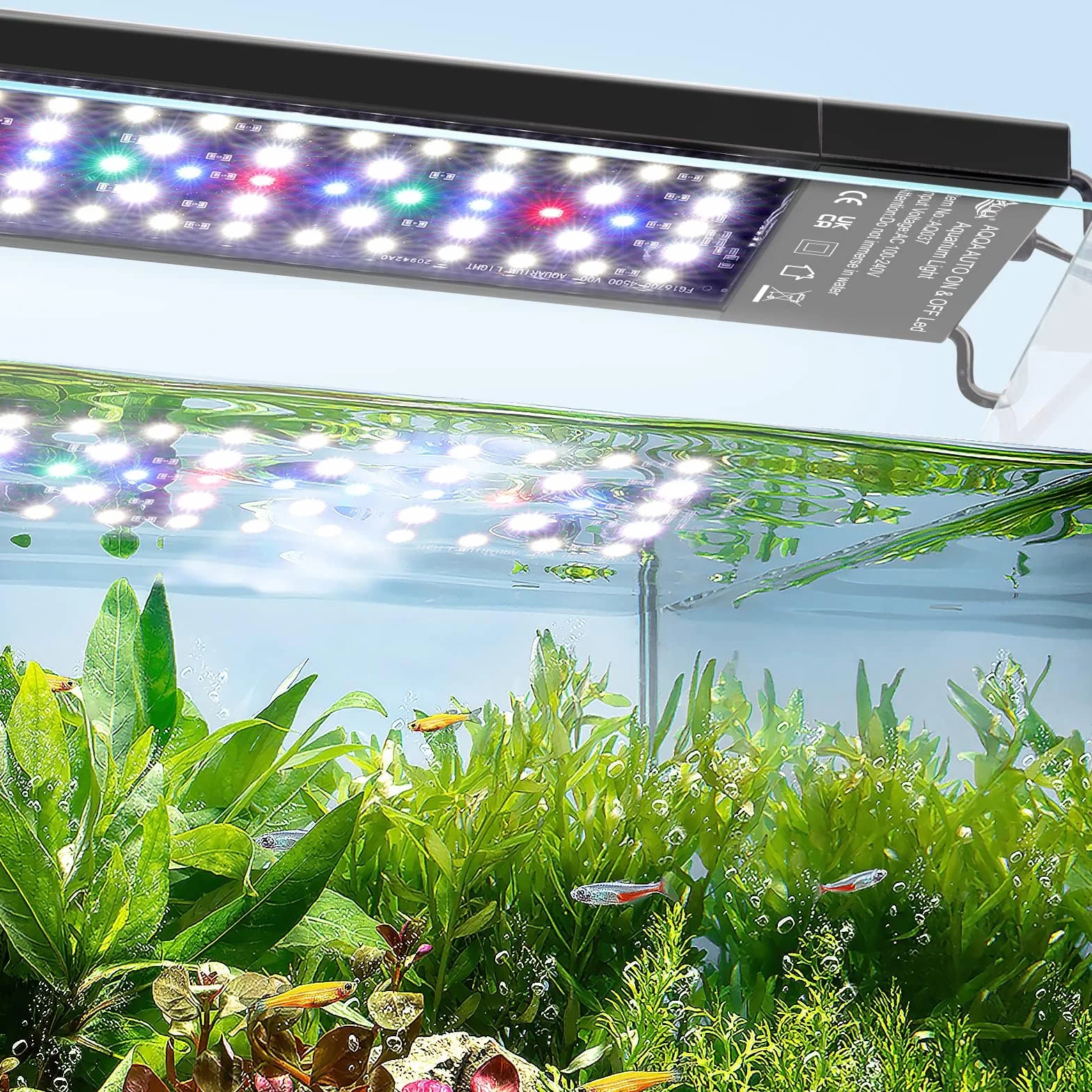 AQQA Oświetlenie akwarium, oświetlenie LED do akwarium z monitorem, pełne spektrum 24/7, światło do akwarium z wbudowanym timerem, ściemniacz, 7 kolorów, wodoodporne