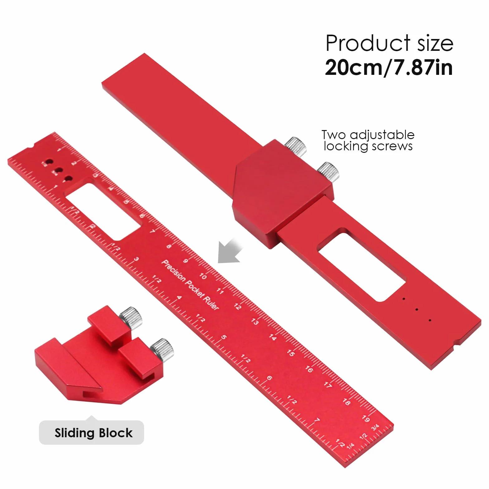 Wskaźnik stolarski, precyzyjna linijka do trasowania Narzędzie metalowe Linijka Wskaźnik do obróbki drewna Woodpeckers Tools z oznaczeniami 45° i 90° z uderzeniową linijką do trasowania i rysowania