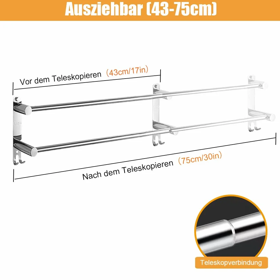 ANBOO Wieszak na ręczniki teleskopowy 2-ramienny 43-75 cm stal nierdzewna