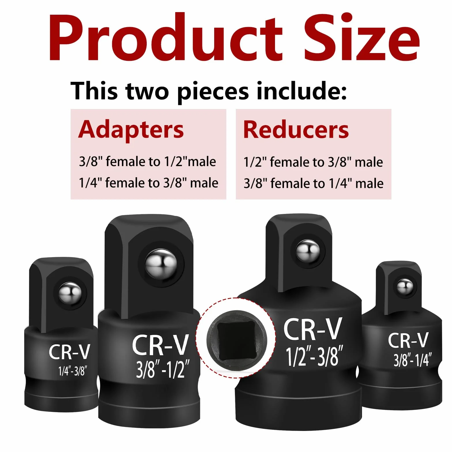 Giantree Zestaw 4 adapterów, adapter do kluczy nasadowych, adapter do wkrętarki udarowej, adapter do grzechotki 1/2" na 3/8" 3/8" na 1/2'' 1/4" na 3/8" 3/8" na 1/4"