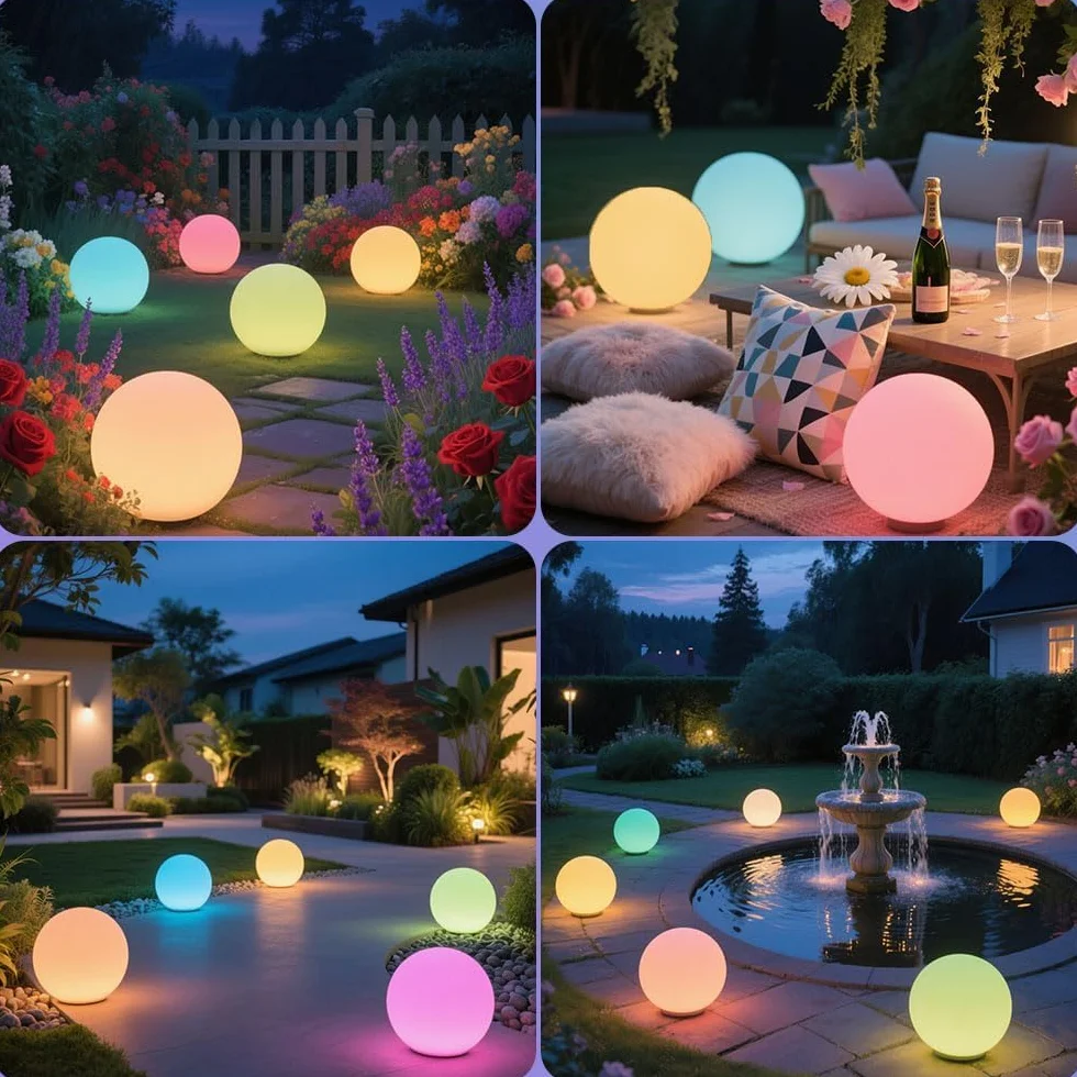 Mr.Go 40cm Wasserdichte Kugelleuchte für Außen, LED Kugel-Lampe Innen, Gartenkugel Aussenlampe Leuchtkugel Stimmungsleuchte mit Farbwechsel, Fernbedienung und 16 Einstellbar RGB Farben