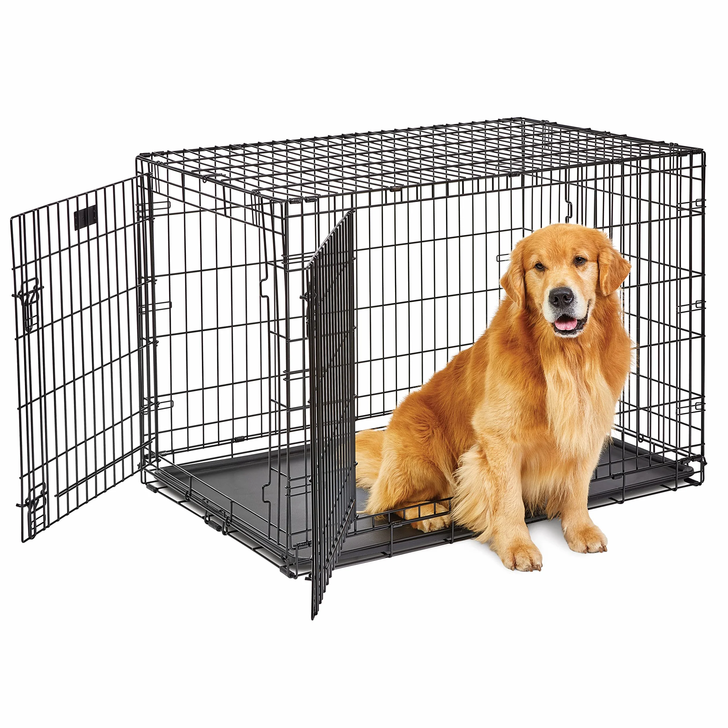 MidWest Homes for Pets Large LifeStages Podwójne drzwi 106 cm składana skrzynia dla psa, zwiększone bezpieczeństwo, zawiera szczelną patelnię, przegrodę, uchwyt, gumowe nóżki