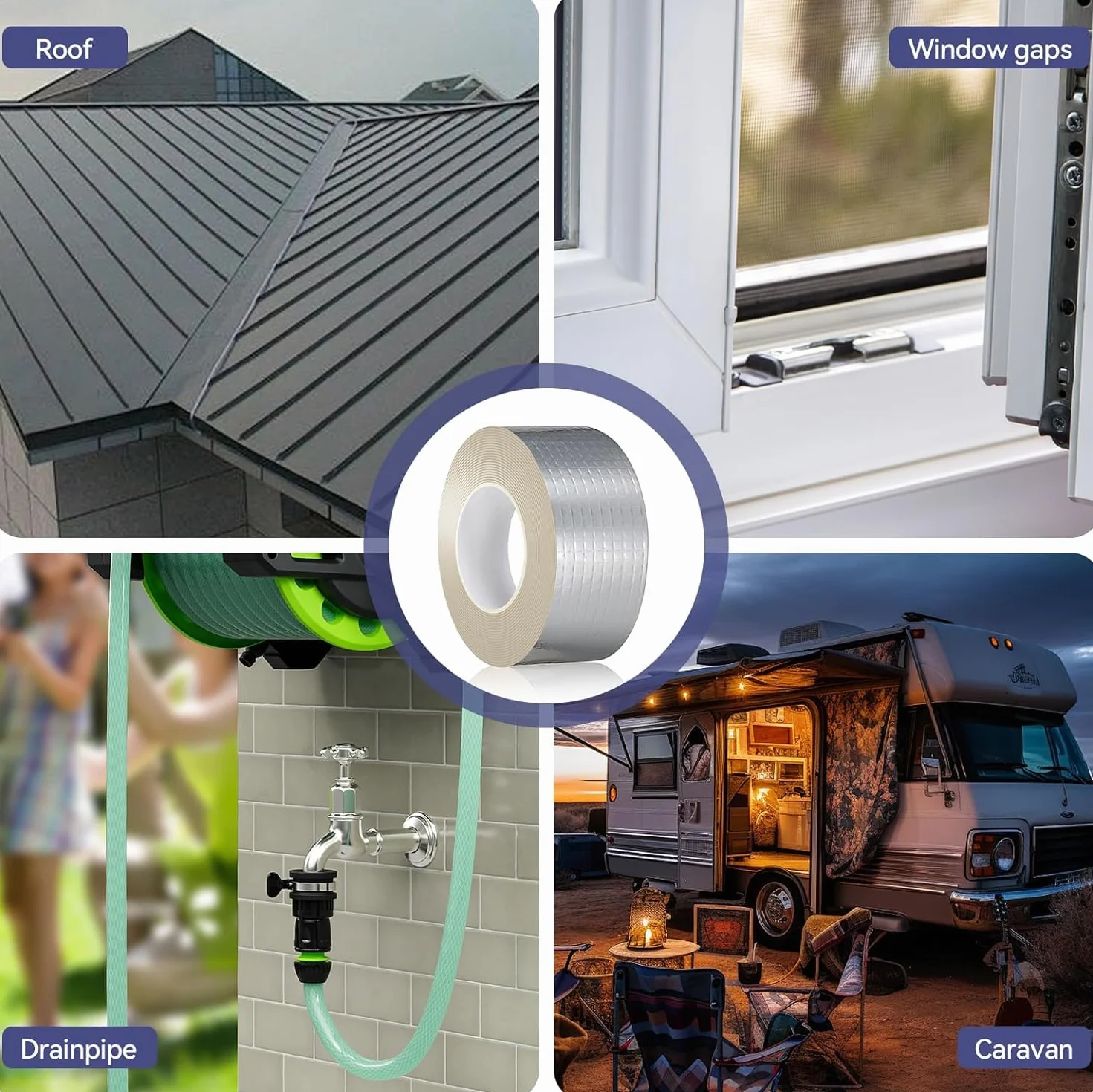 Taśma Butylowa Wodoodporna 50 mm x 10 m, Mocne Paski Uszczelniające, Taśma z Folii Aluminiowej w Kolorze Srebrnym do Naprawy Przecieków w Dachu, Szczelin w Parapecie Okiennym, Pęknięć Rur