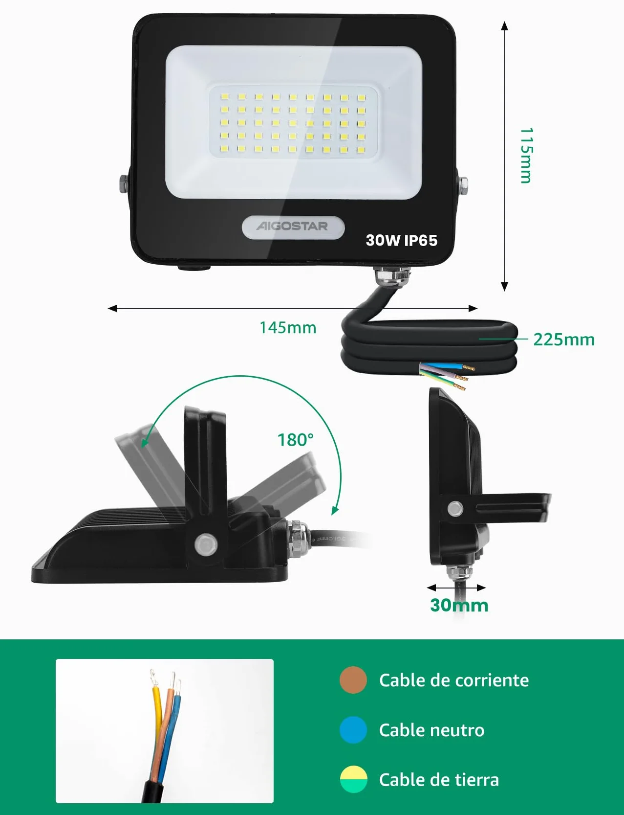 Aigostar Reflektor zewnętrzny LED 30W 2450lm IP65 6500K zimna biel 2 szt