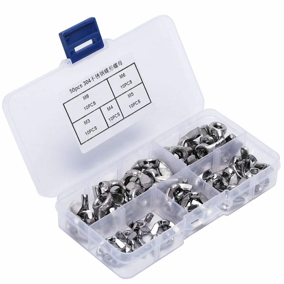 50 Stücke M3-M8 Edelstahl Flügelmutter Flügelmuttern Kits für Verschluss