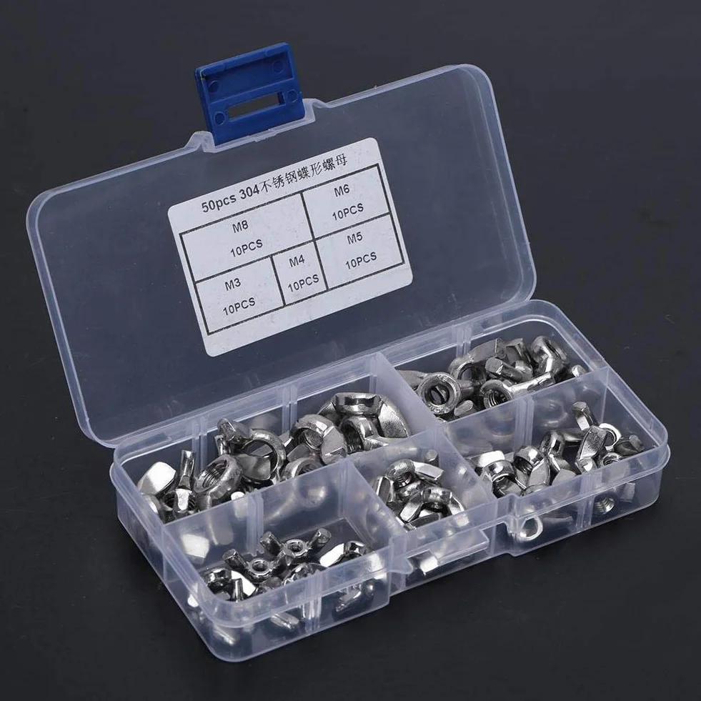 50 Stücke M3-M8 Edelstahl Flügelmutter Flügelmuttern Kits für Verschluss