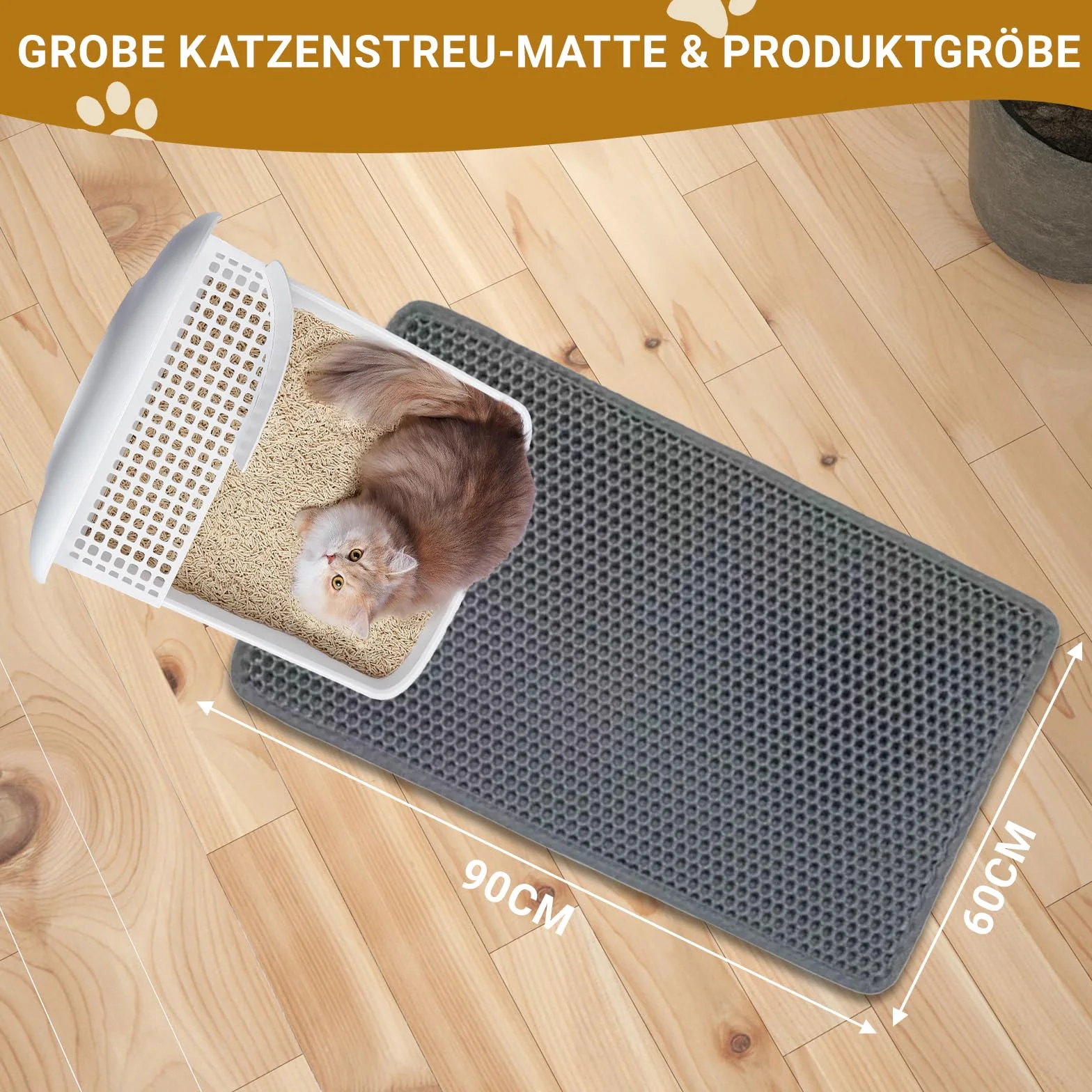 Mata do kuwety, 90 x 60 cm, mata pod kuwetę, mata z tworzywa EVA, podwójna warstwa, mata o strukturze plastra miodu, do toalety, wodoszczelna mata pod kuwetę dla kota (kolor szary)