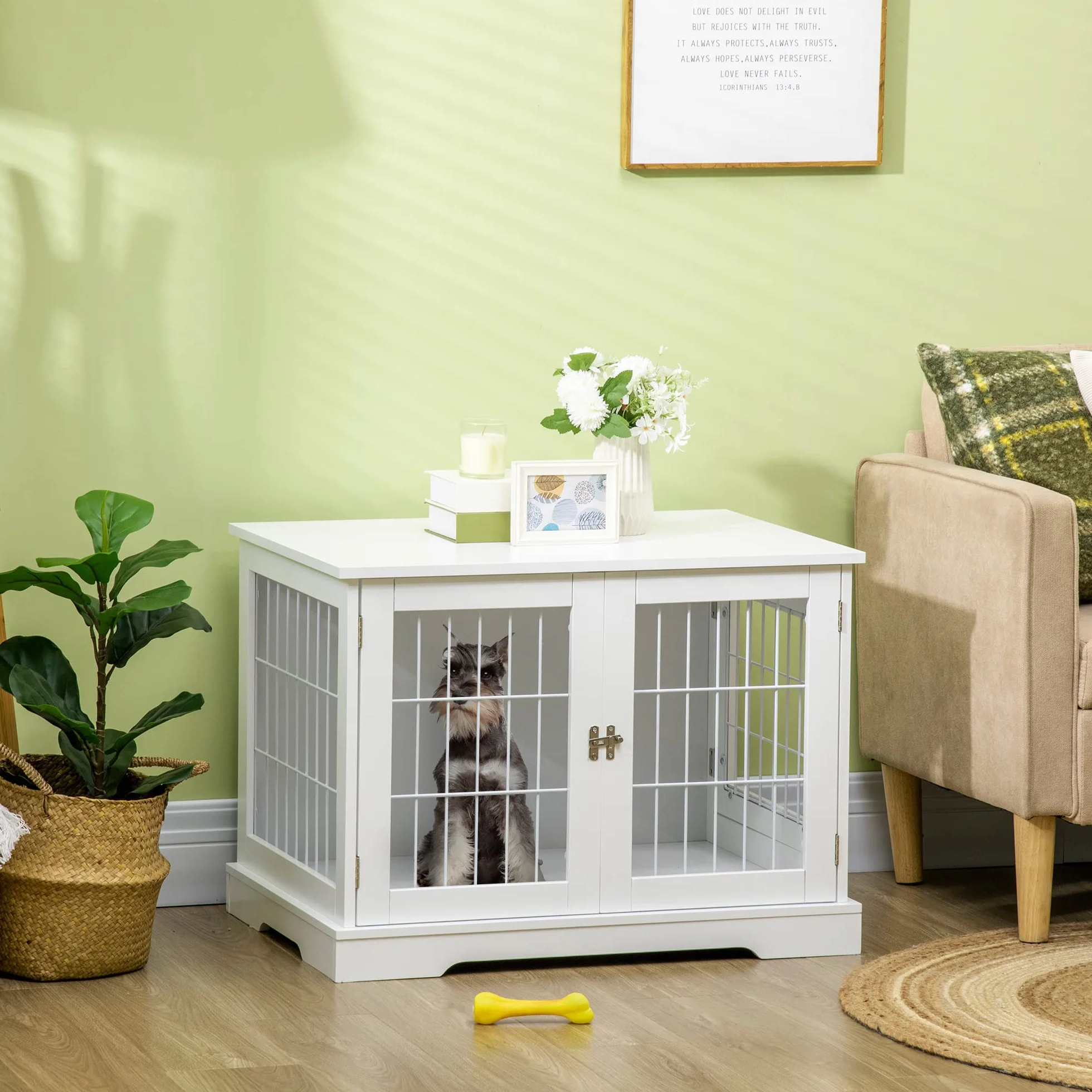 PawHut Klatka dla psa 2 w 1 Stolik pomocniczy z 2 zamykanymi drzwiami - 76L x 54,5 l x 56H cm - metal i MDF