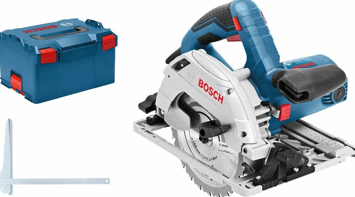 Bosch Professional Pilarka tarczowa GKS 55+ GCE Professional (1 350 W, Ø tarczy: 165 mm, prowadnica równoległa, 1 tarcza pilarska, walizka L-BOXX 238)
