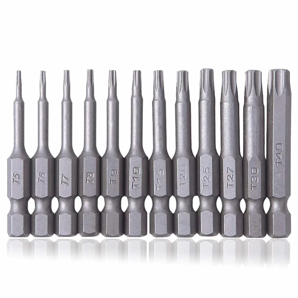 Zestaw 12 bitów Torx T5-T40 magnetycznych wkrętaków ze stali S2 1/4 cala (50 mm długości)