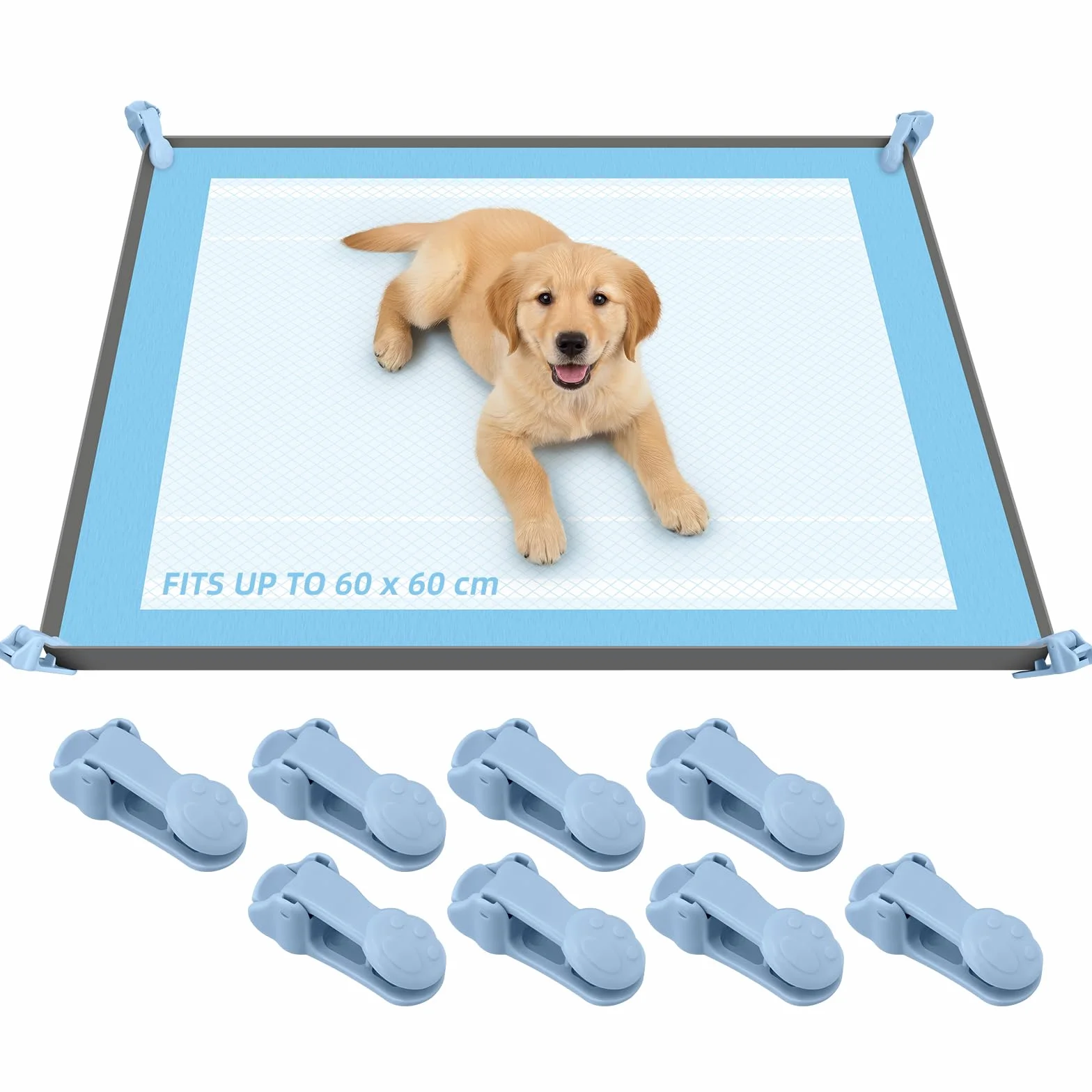 Mittimiya PIPI Pads mata silikonowa taca dla psów, pasuje do mat PIPI dla psów o wymiarach 60 x 60 cm, podkładki treningowe z 8 zaciskami, szczelna i bez rozlania, do ochrony podłóg wewnętrznych